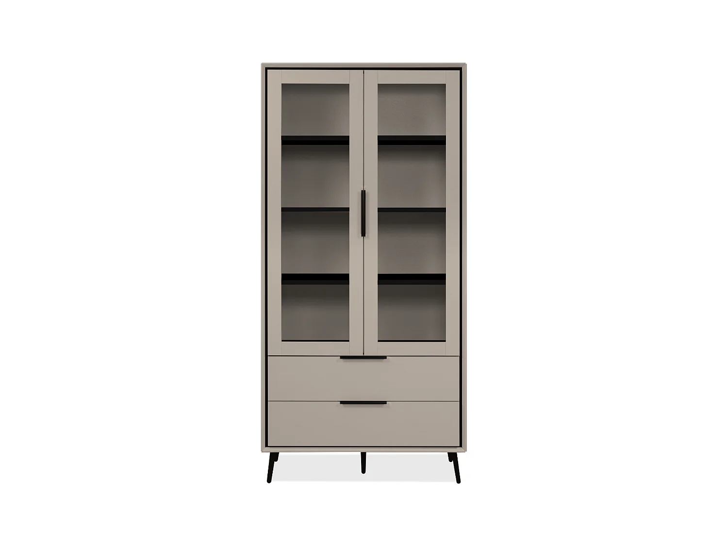Buffet haut 2 portes vitrées, 2 tiroirs, 6 étagères à l'intérieur L90cm - ARONA