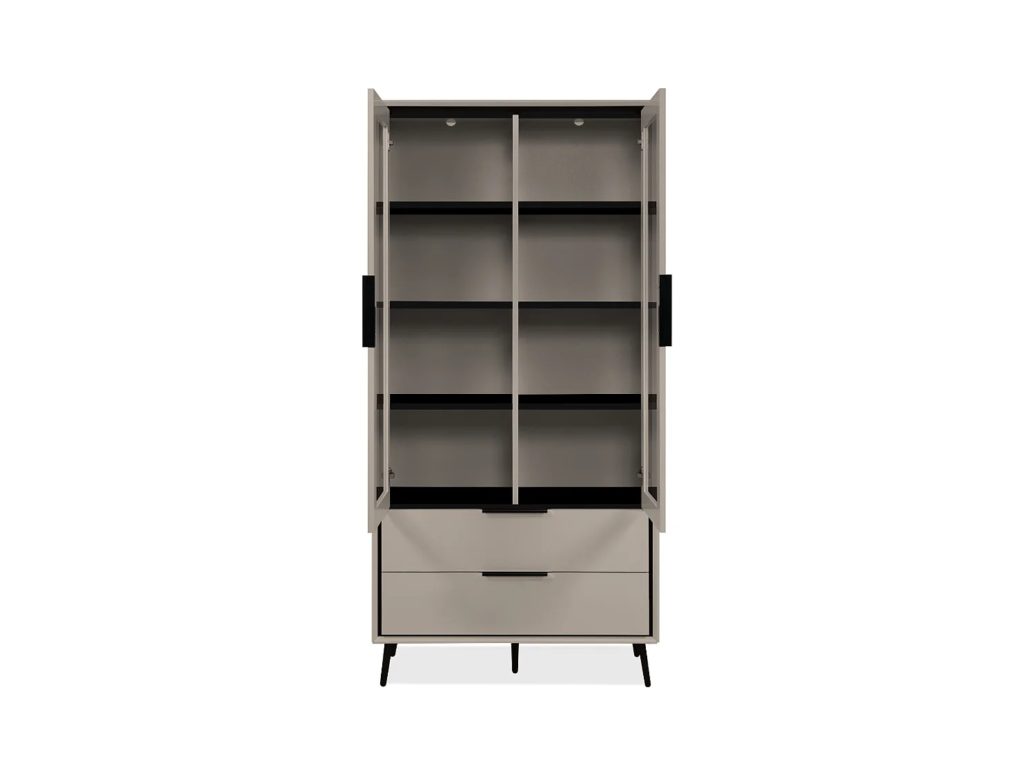 Buffet haut 2 portes vitrées, 2 tiroirs, 6 étagères à l'intérieur L90cm - ARONA