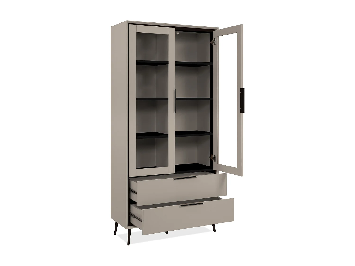 Hoog dressoir met 2 glazen deuren, 2 lades en 6 legplanken binnenin, 90 cm – ARONA