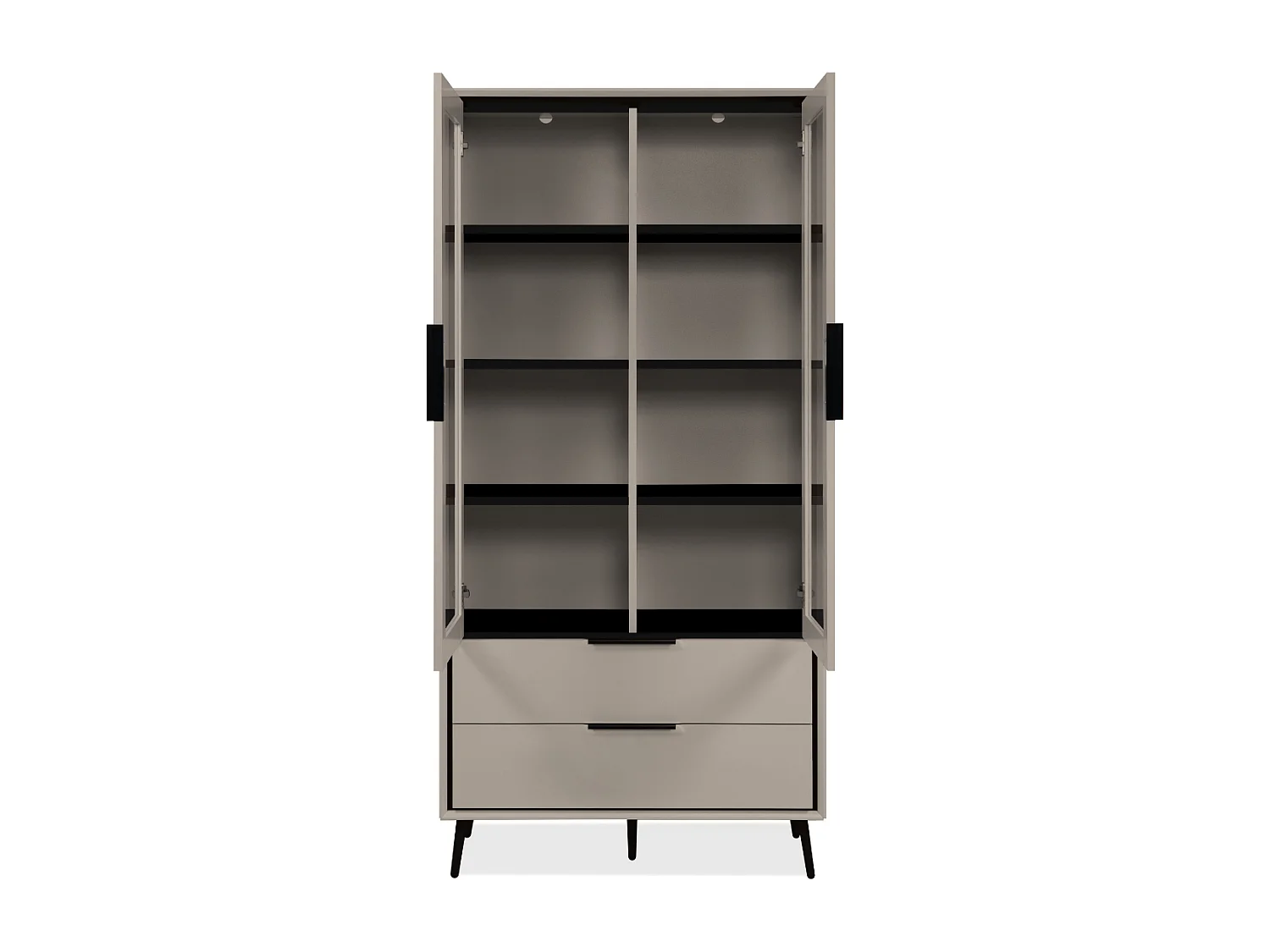 Hoog dressoir met 2 glazen deuren, 2 lades en 6 legplanken binnenin, 90 cm – ARONA