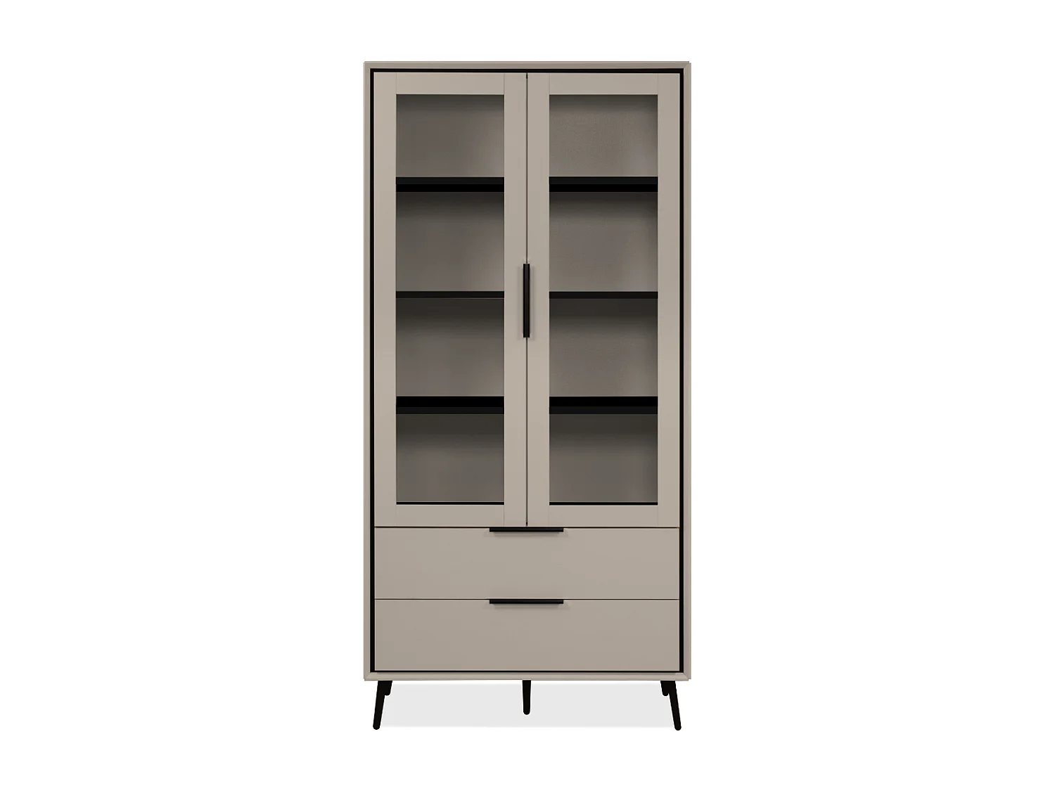 Buffet haut 2 portes vitrées, 2 tiroirs, 6 étagères à l'intérieur L90cm - ARONA