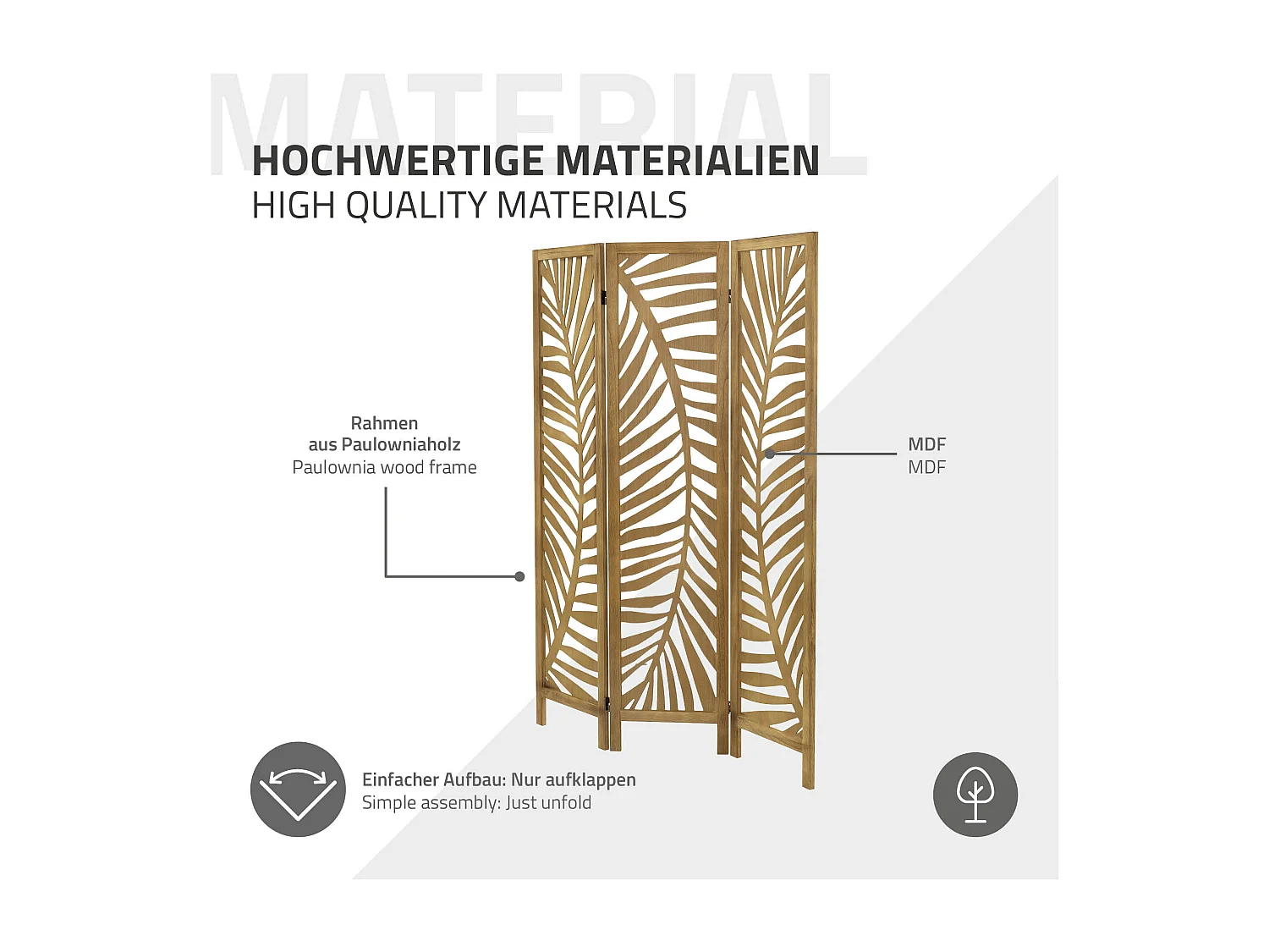 Paravent intérieur Fukuoka 170x121 cm naturel en bois à 3 panneaux pliable cloison de séparation écran diviseur protection visuelle séparateur pièce