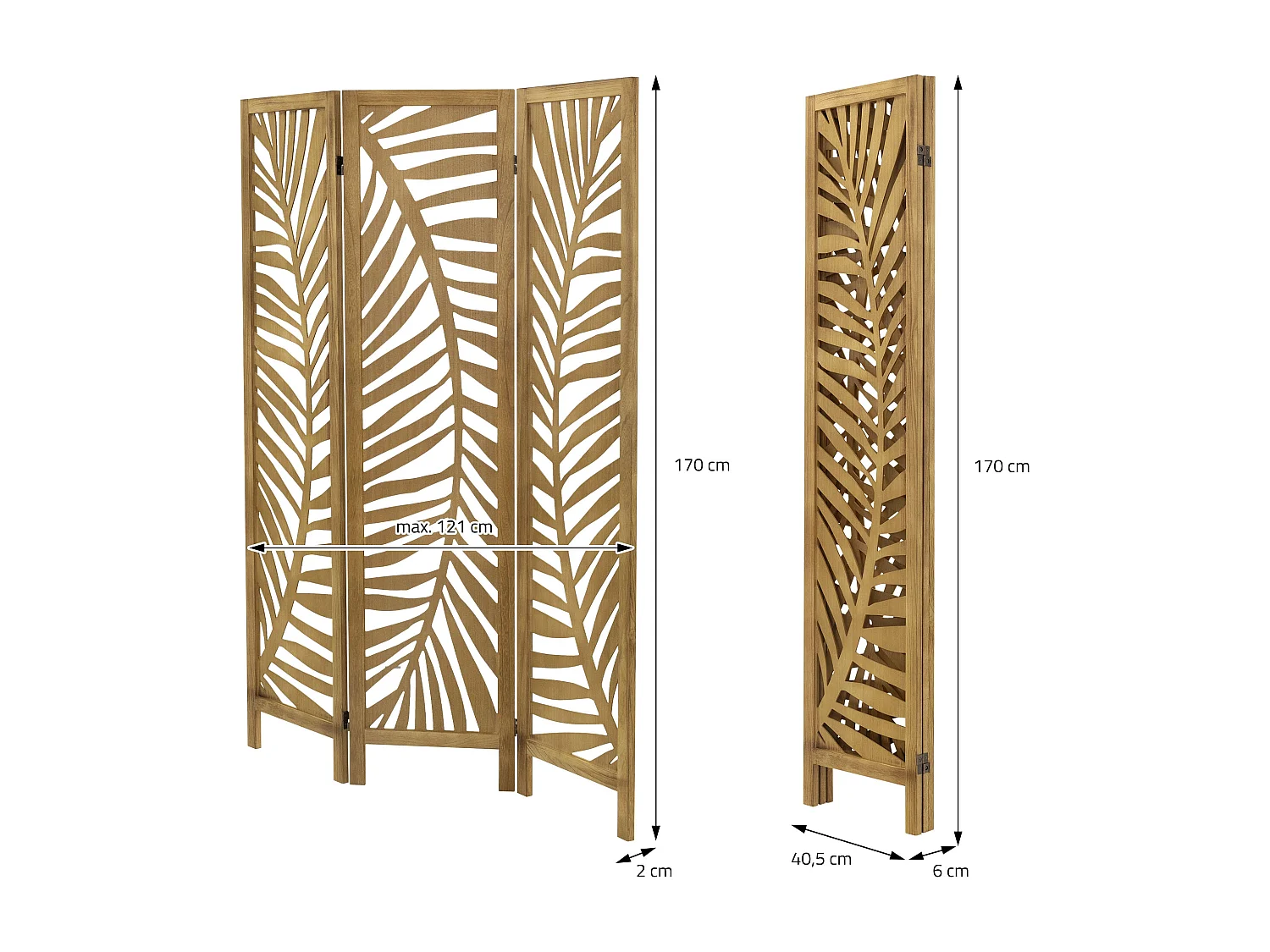 Paravent intérieur Fukuoka 170x121 cm naturel en bois à 3 panneaux pliable cloison de séparation écran diviseur protection visuelle séparateur pièce