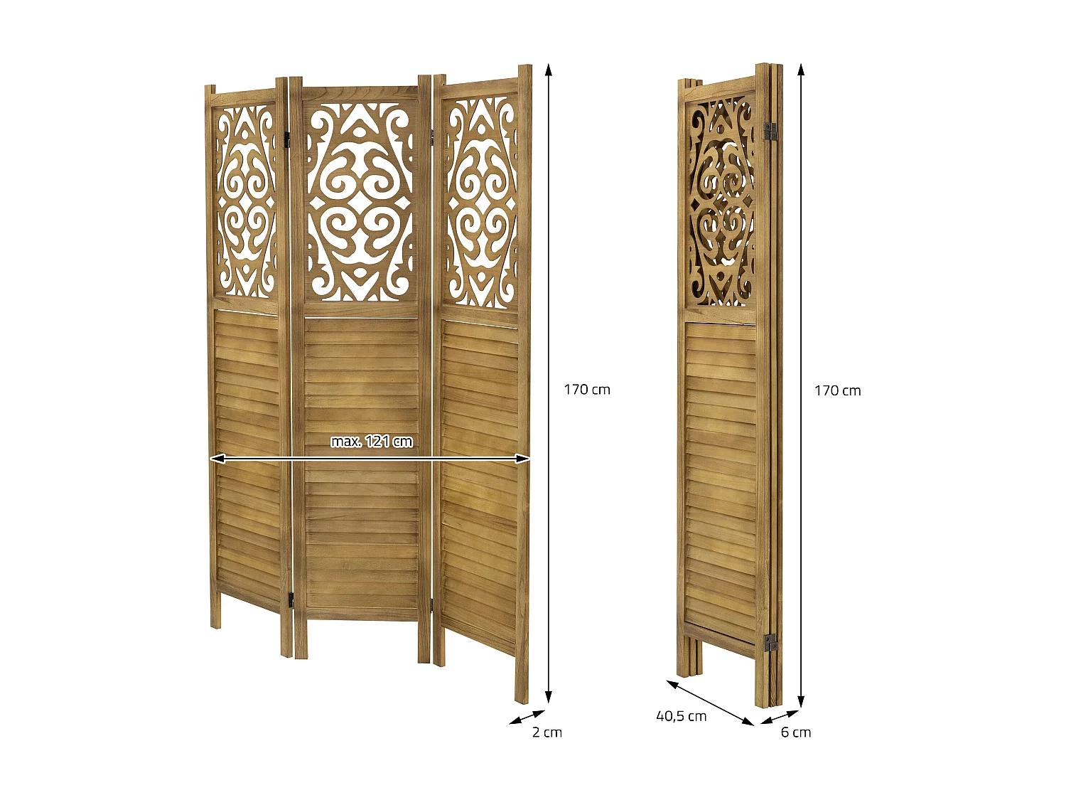 Paravent intérieur Tokio 170x121 cm naturel en bois à 3 panneaux pliable cloison de séparation écran diviseur protection visuelle séparateur de pièce