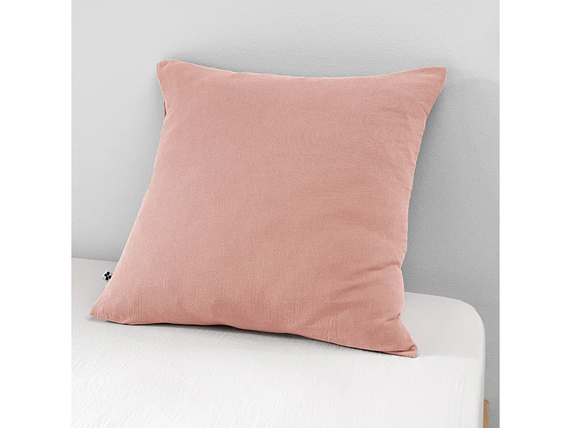 Taie d'oreiller double gaze de coton rose pêche 60x60 cm