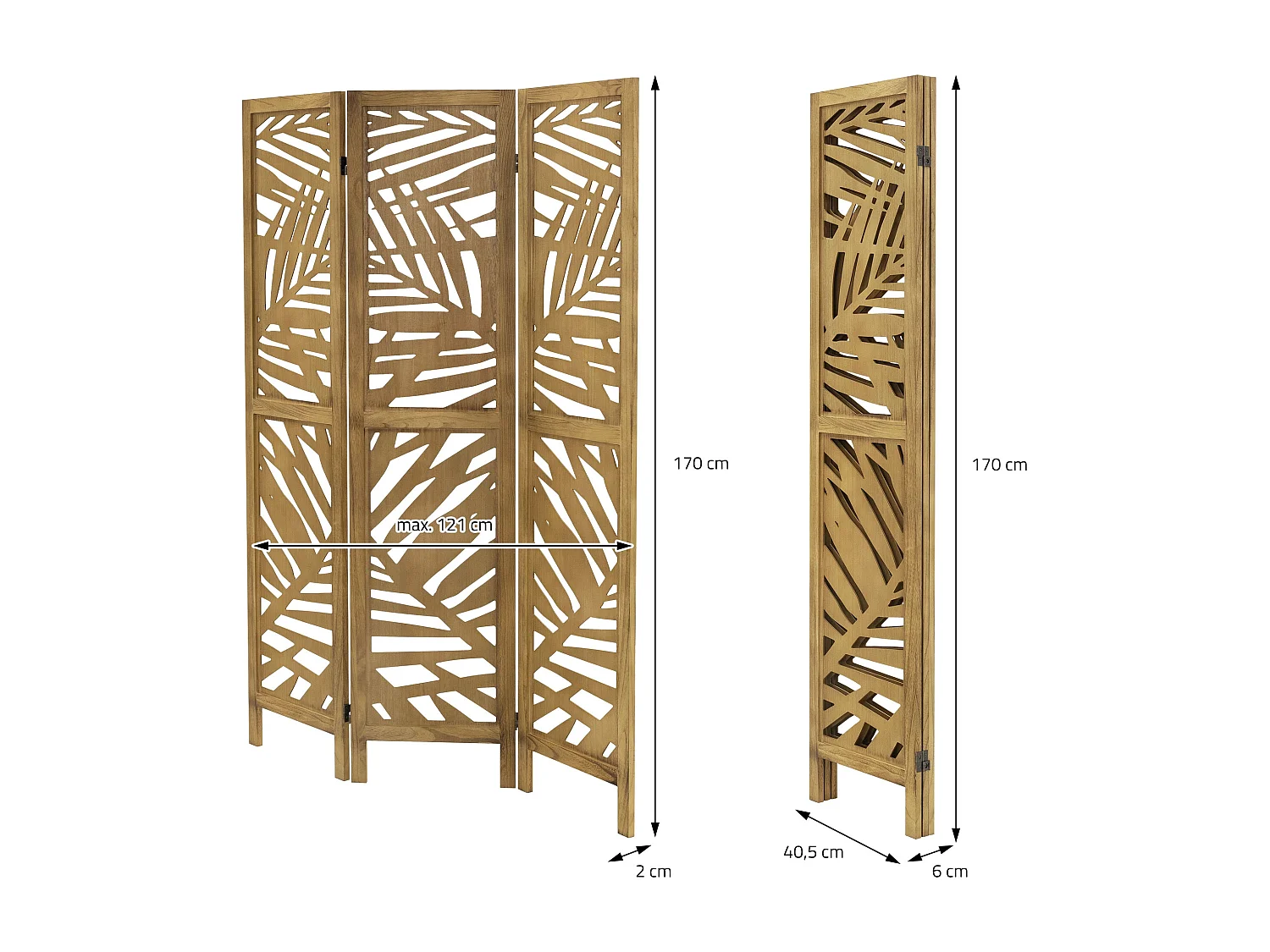 Paravent intérieur Kyoto 170x121 cm naturel en bois à 3 panneaux pliable cloison de séparation écran diviseur protection visuelle séparateur de pièce