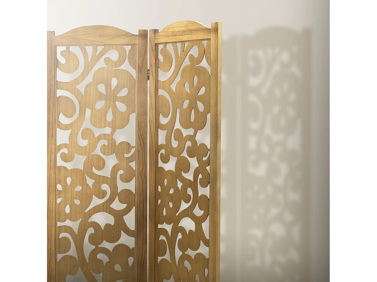 Paravent intérieur Yokohama 172x121 cm naturel en bois à 3 panneaux pliable cloison de séparation écran diviseur protection visuelle séparateur pièce