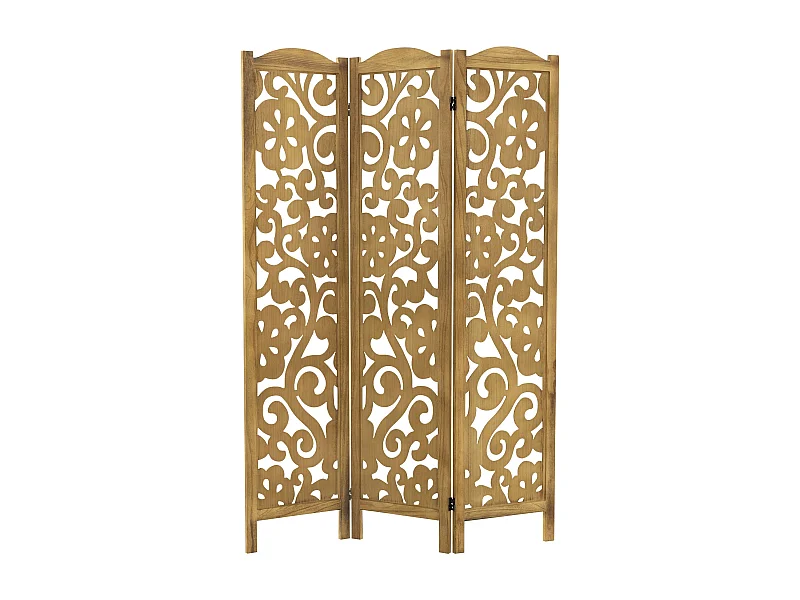 Paravent intérieur Yokohama 172x121 cm naturel en bois à 3 panneaux pliable cloison de séparation écran diviseur protection visuelle séparateur pièce