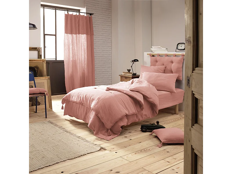 Housse de couette double gaze de coton rose pêche 140x200 cm
