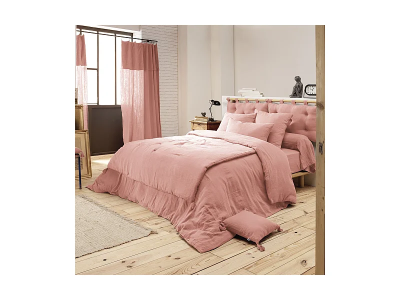 Housse de couette double gaze de coton rose pêche 200x200 cm