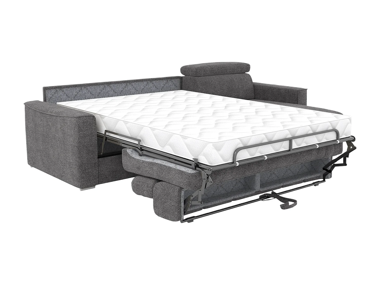 Canapé d'angle réversible convertible express en tissu chenille gris anthracite - Couchage à lattes larges 160 cm - Matelas 22 cm mémoire de forme VIZIR