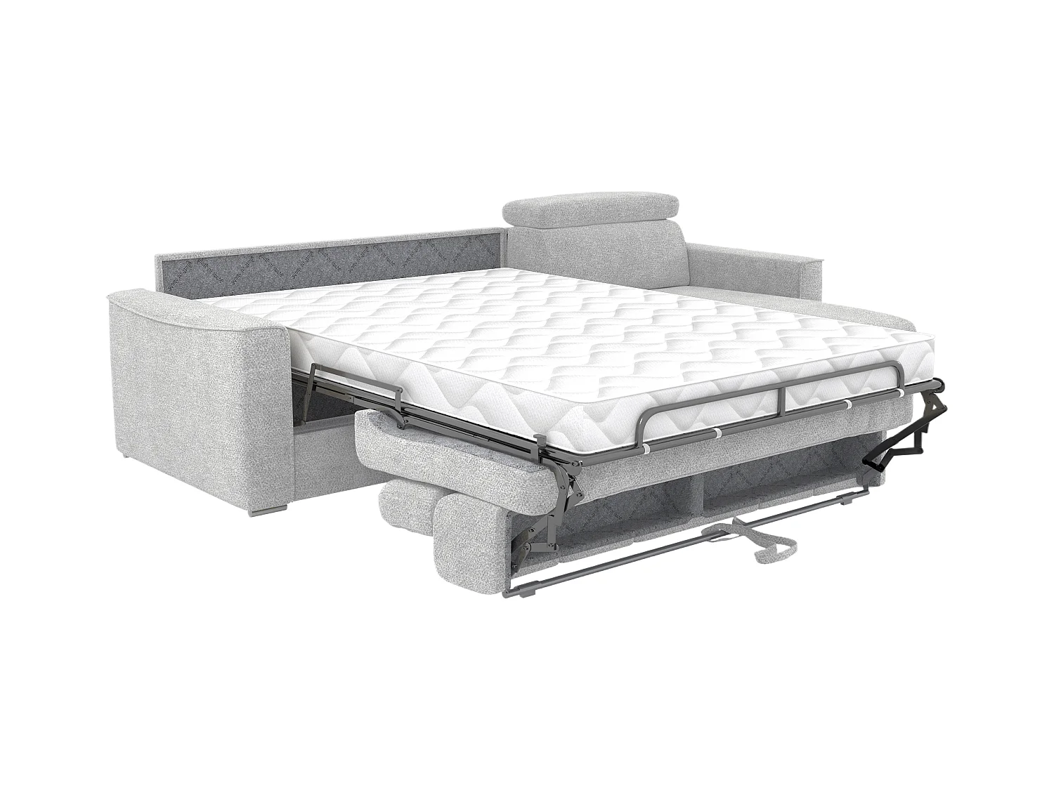 Canapé d'angle réversible convertible express en tissu chenille gris clair - Couchage à lattes larges 140 cm - Matelas 18 cm VIZIR