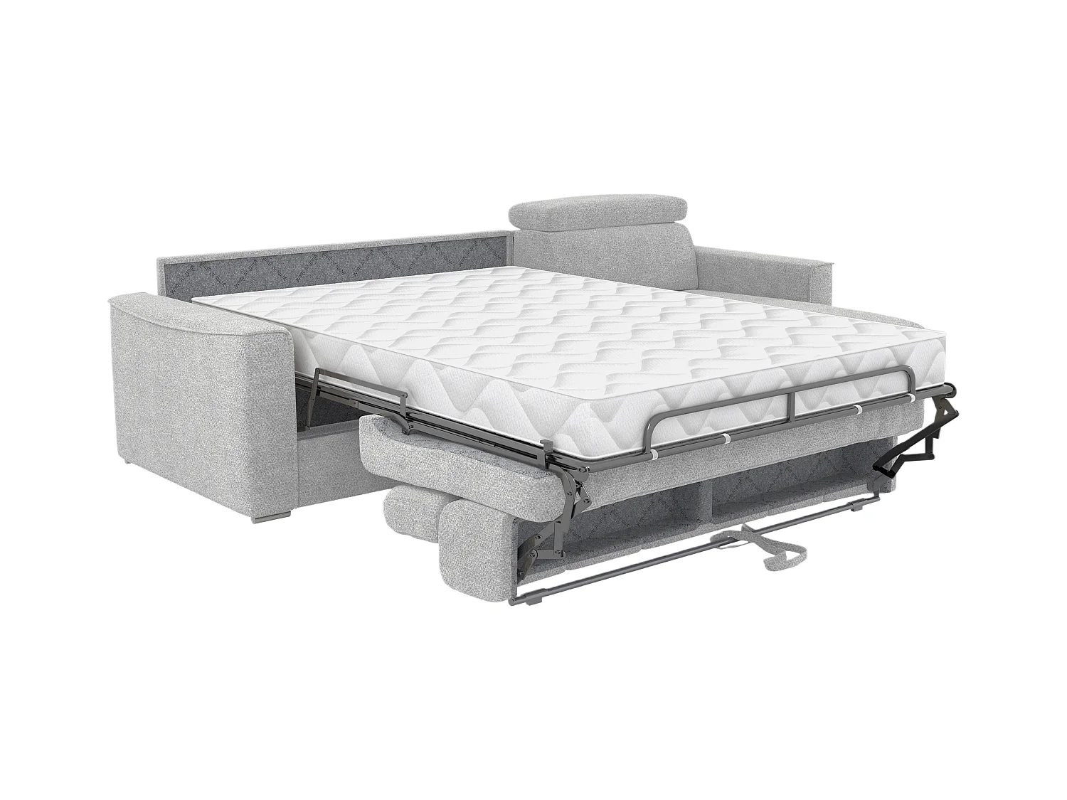 Canapé d'angle réversible convertible express en tissu chenille gris clair - Couchage 140 cm - Matelas 22 cm mémoire de forme VIZIR