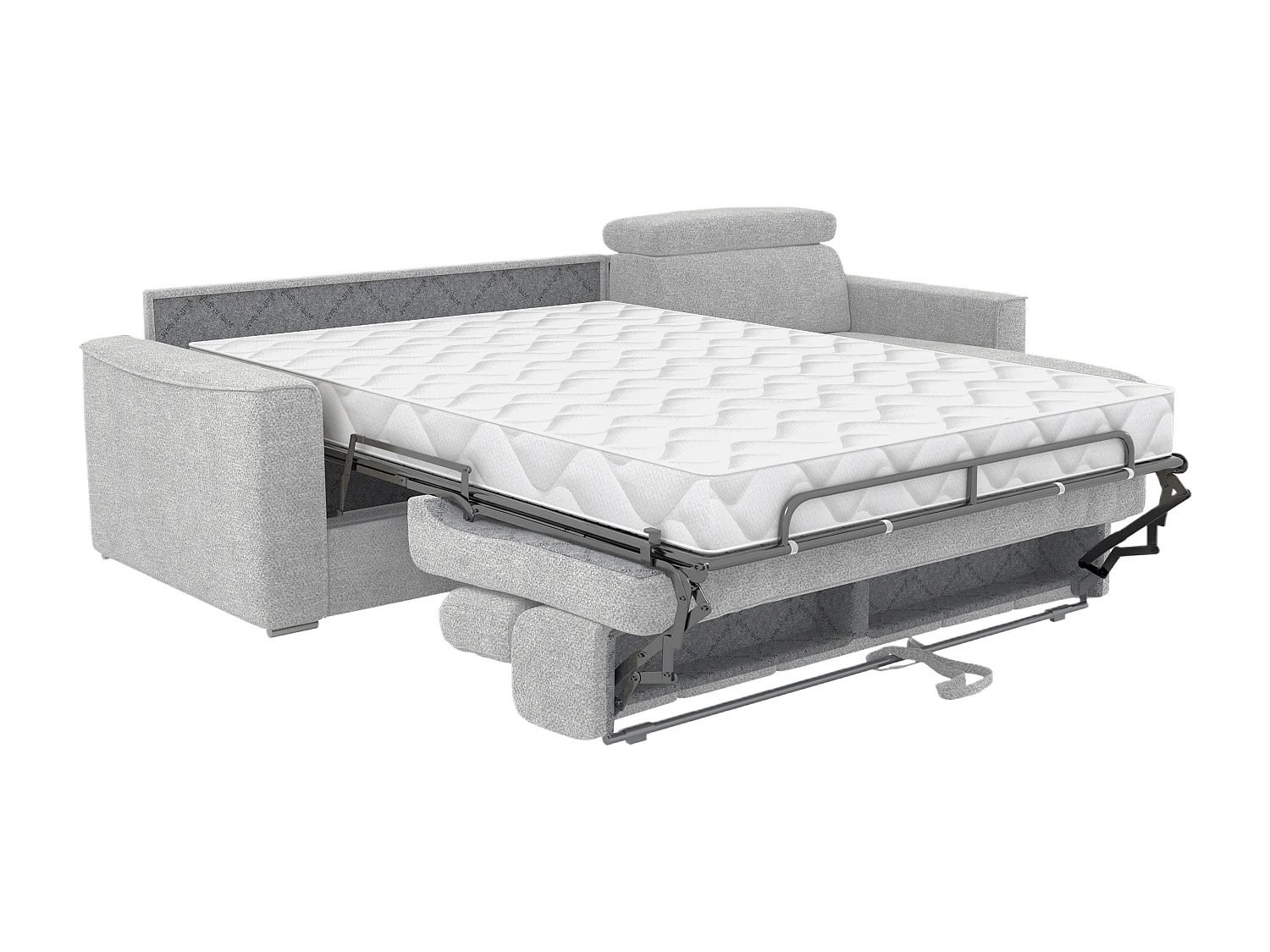 Canapé d'angle réversible convertible express en tissu chenille gris clair - Couchage à lattes larges 140 cm - Matelas 22 cm mémoire de forme VIZIR