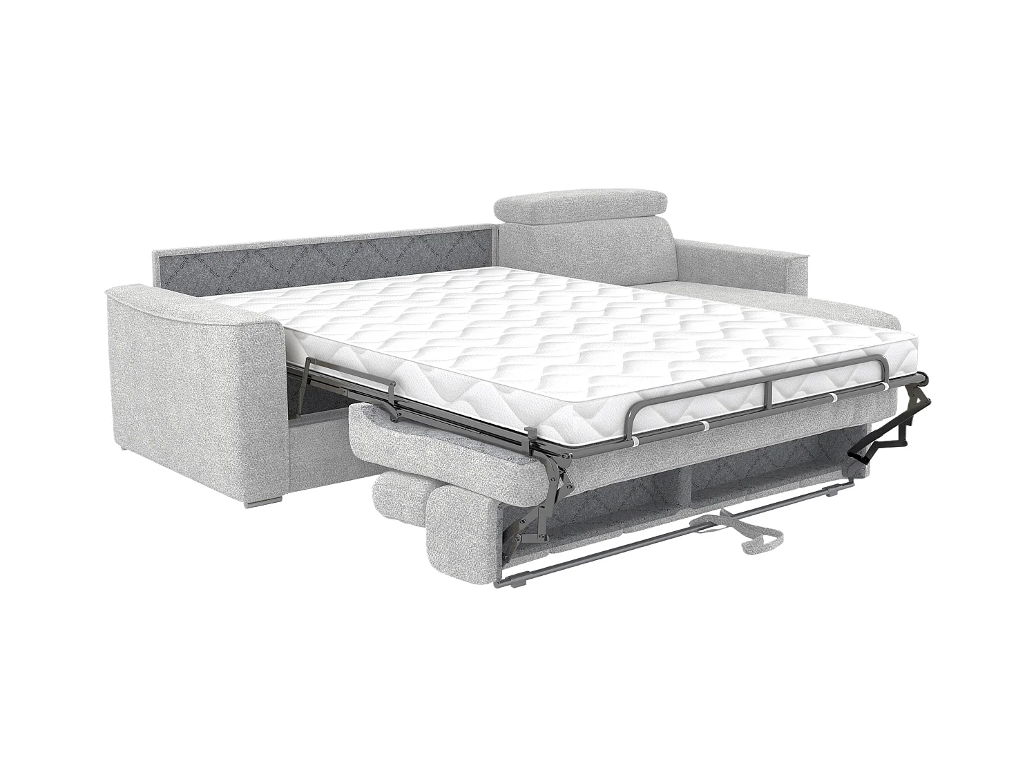 Canapé d'angle réversible convertible express en tissu chenille gris clair - Couchage à lattes larges 160 cm - Matelas 14 cm VIZIR
