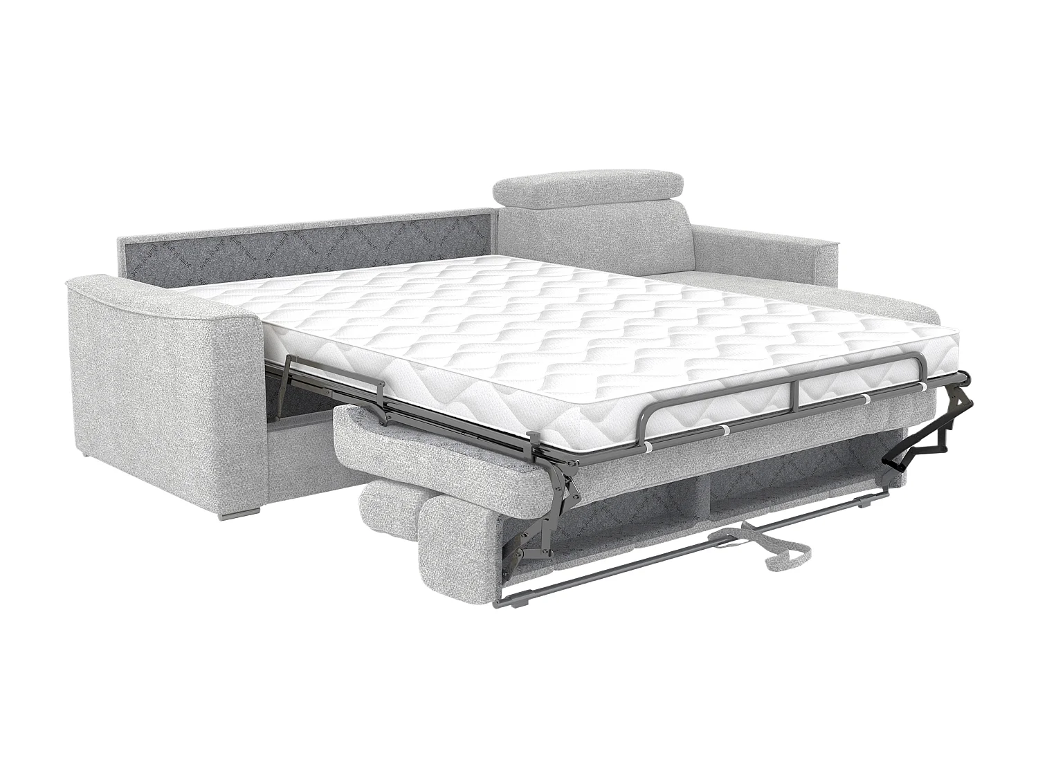 Canapé d'angle réversible convertible express en tissu chenille gris clair - Couchage à lattes larges 160 cm - Matelas 14 cm VIZIR