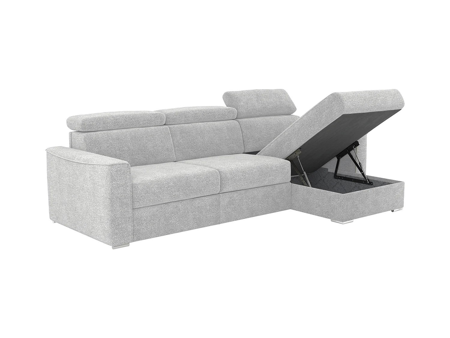 Canapé d'angle réversible convertible express en tissu chenille gris clair - Couchage 160 cm - Matelas 22 cm mémoire de forme VIZIR