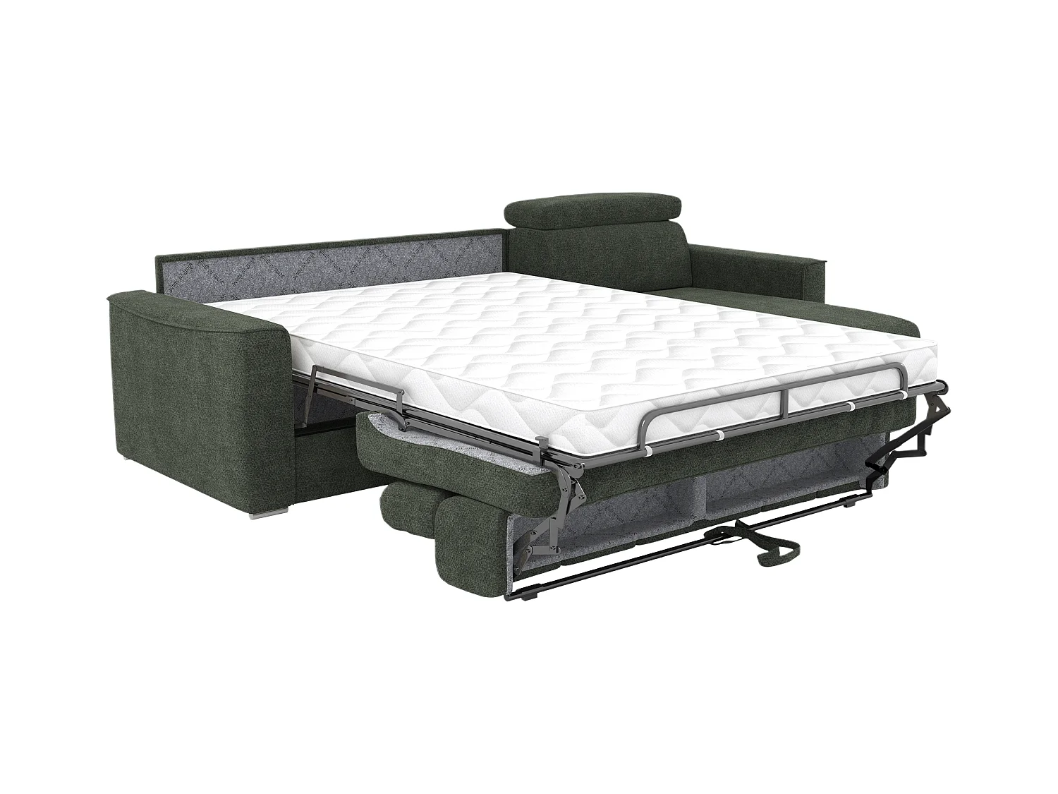 Canapé d'angle réversible convertible express en tissu chenille vert - Couchage à lattes larges 140 cm - Matelas 14 cm VIZIR