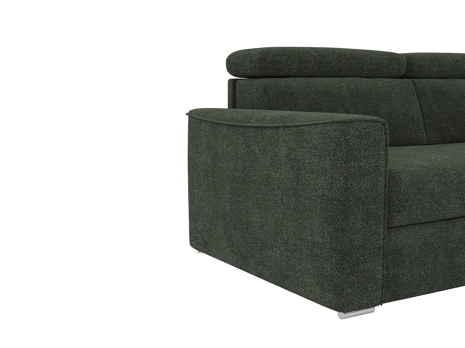 Omvändbar hörnsoffa med bäddmadrass i grönt chenille-tyg - Sängmadrass med breda ribbor 140 cm - Minneskuddmadrass 22 cm VIZIR