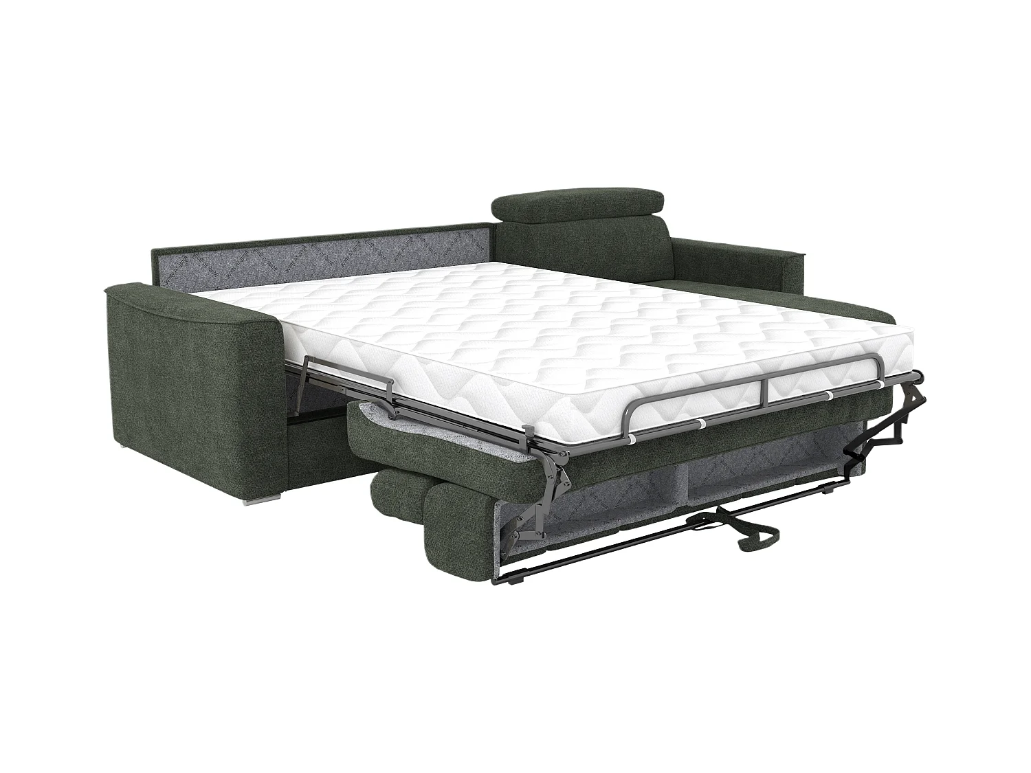 Canapé d'angle réversible convertible express en tissu chenille vert - Couchage à lattes larges 160 cm - Matelas 18 cm VIZIR