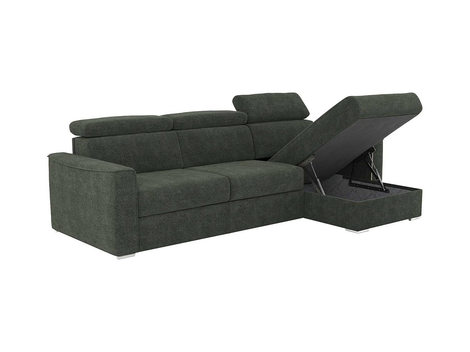 Canapé d'angle réversible convertible express en tissu chenille vert - Couchage à lattes larges 160 cm - Matelas 18 cm VIZIR