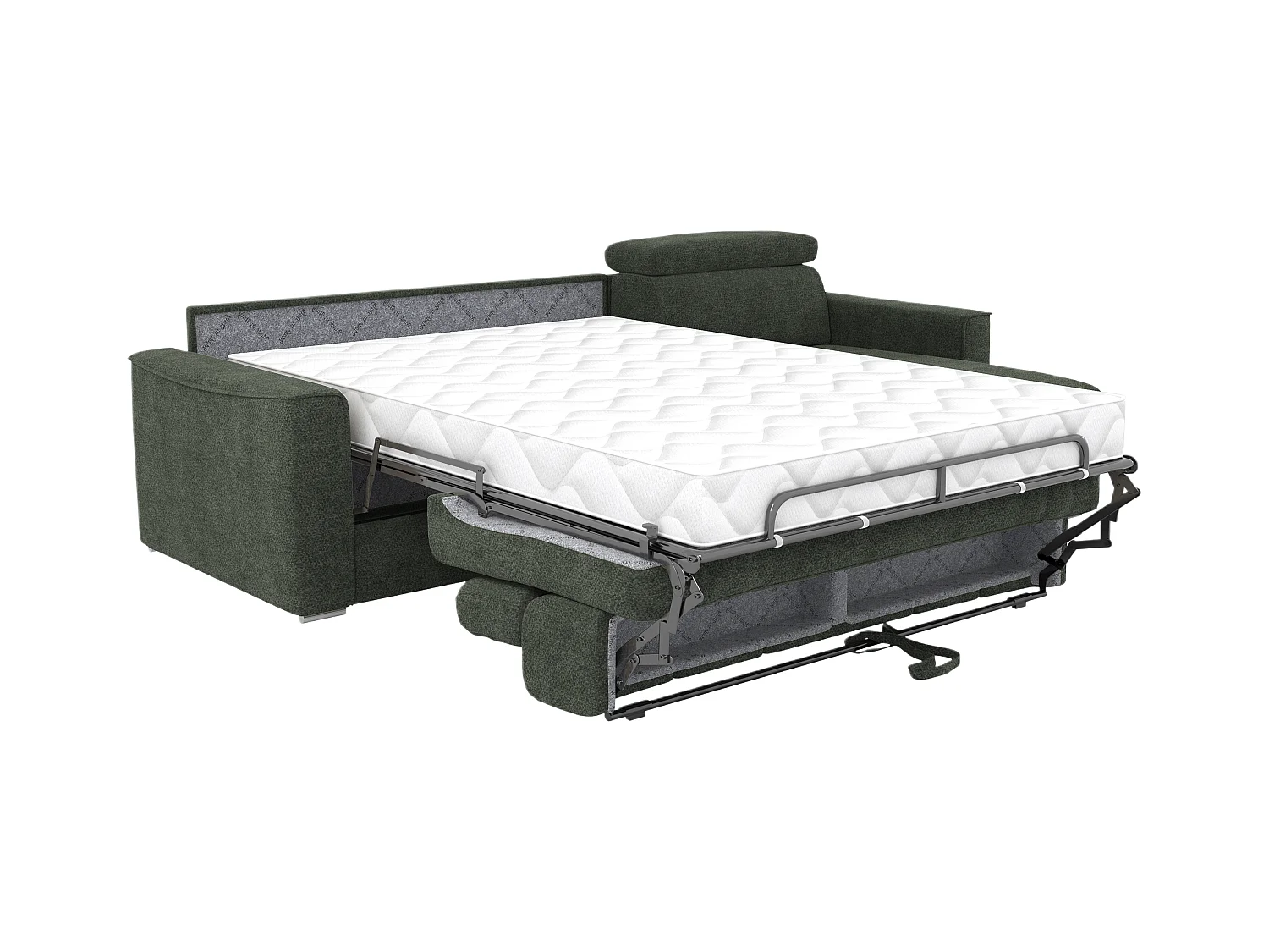 Canapé d'angle réversible convertible express en tissu chenille vert - Couchage 160 cm - Matelas 22 cm mémoire de forme VIZIR