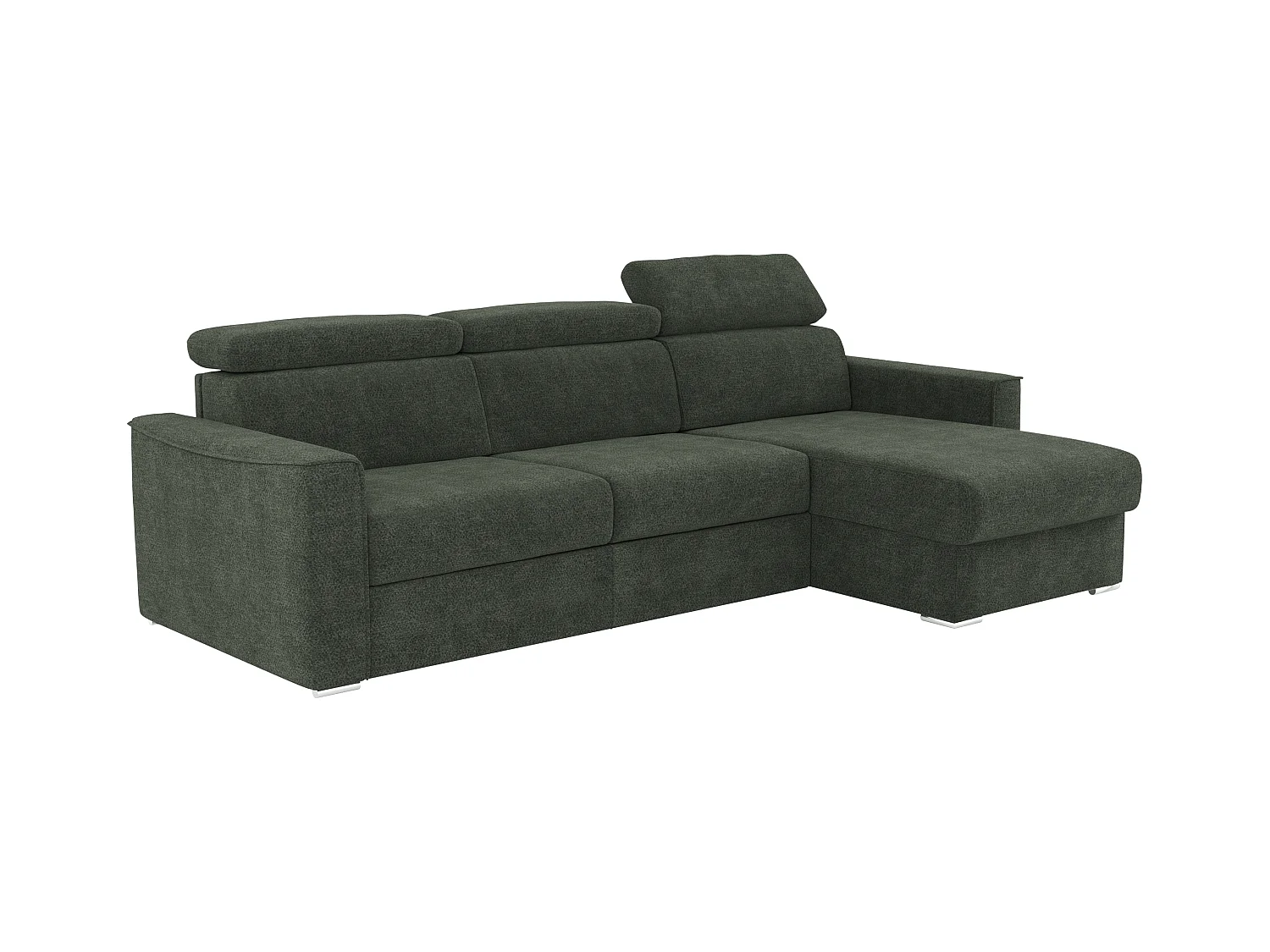 Vendbar hjørnesofa med lynkonvertering i chenillestof, grøn - 160 cm sengeramme med brede lameller - 22 cm viskoselastisk madras VIZIR