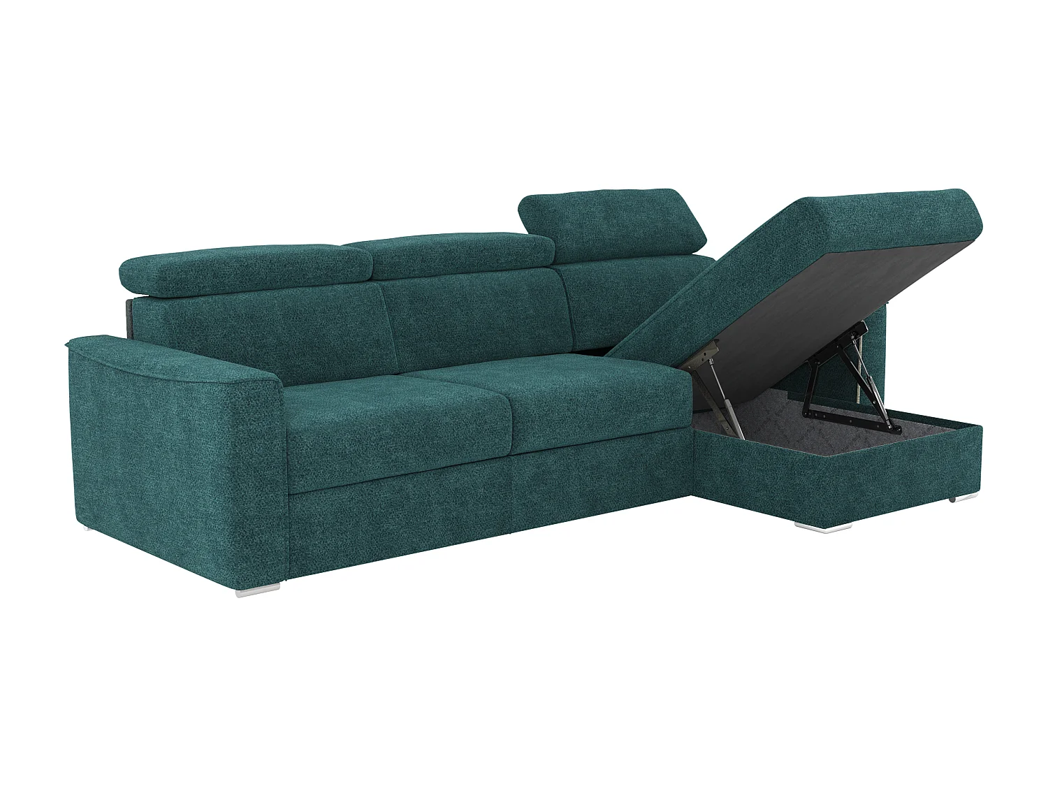 Canapé d'angle réversible convertible express en tissu chenille bleu canard - Couchage à lattes larges 140 cm - Matelas 22 cm mémoire de forme VIZIR