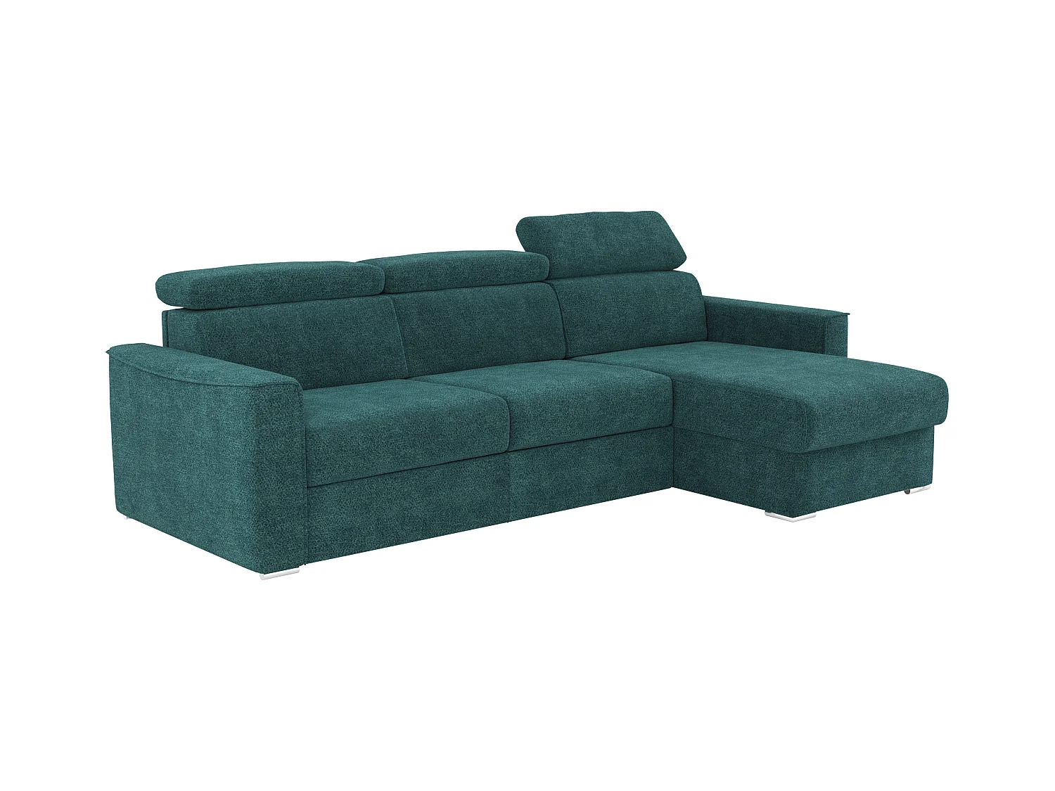 Canapé d'angle réversible convertible express en tissu chenille bleu canard - Couchage à lattes larges 160 cm - Matelas 14 cm VIZIR