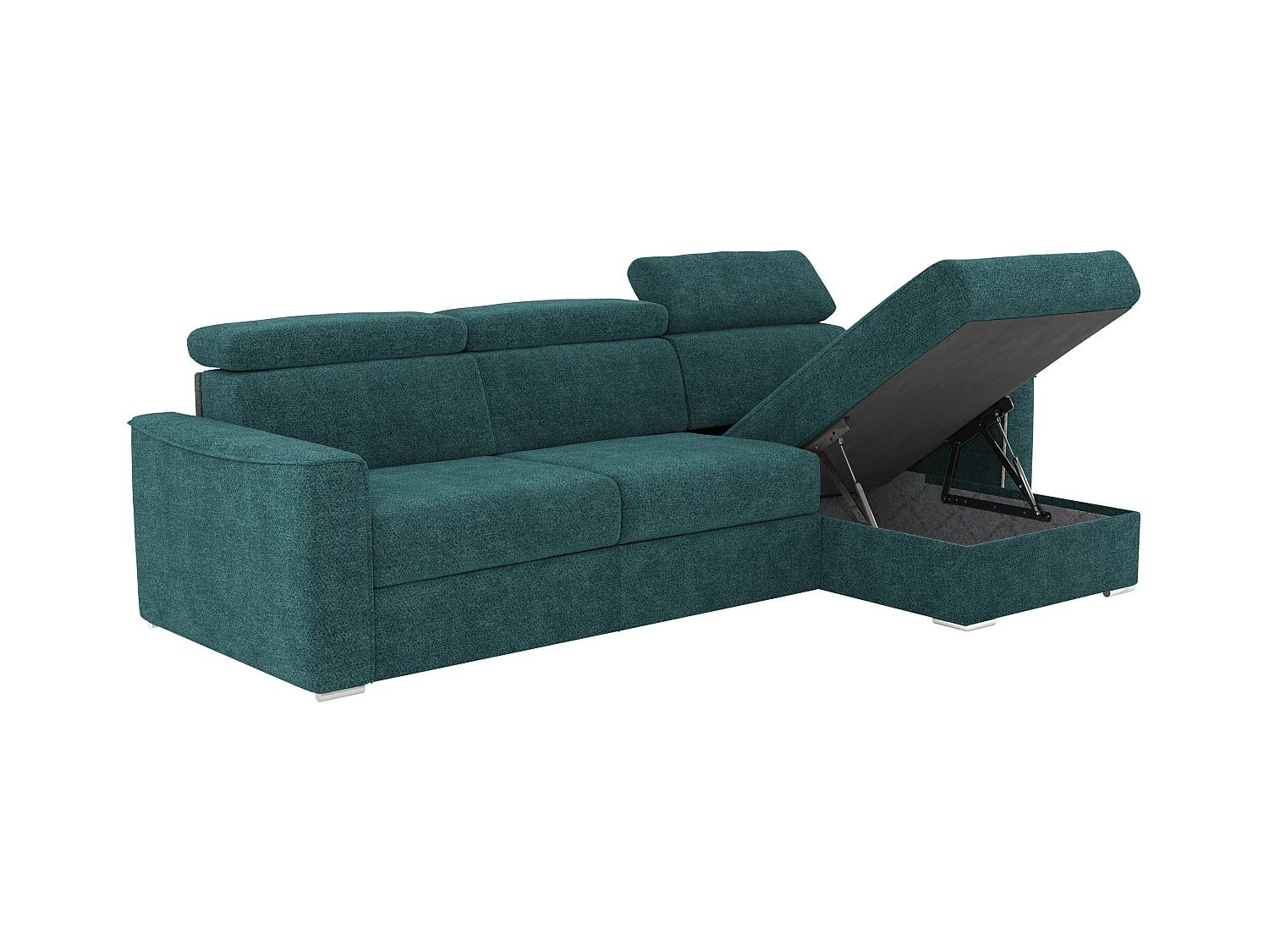 Canapé d'angle réversible convertible express en tissu chenille bleu canard - Couchage à lattes larges 160 cm - Matelas 14 cm VIZIR