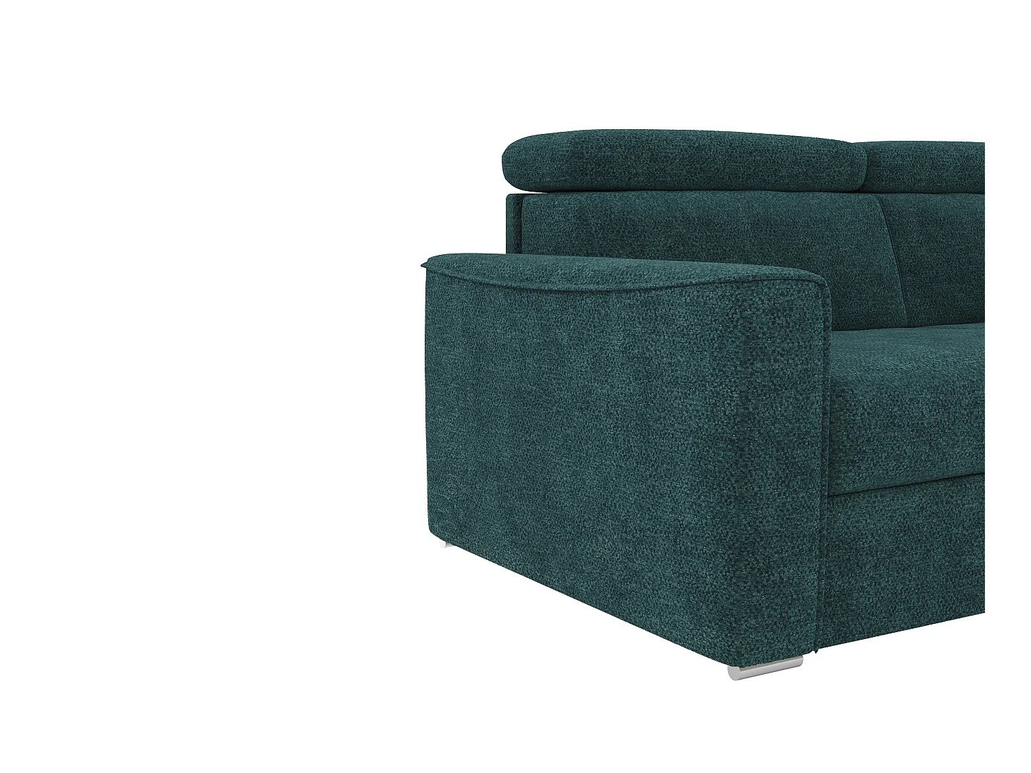 Canapé d'angle réversible convertible express en tissu chenille bleu canard - Couchage à lattes larges 160 cm - Matelas 22 cm mémoire de forme VIZIR