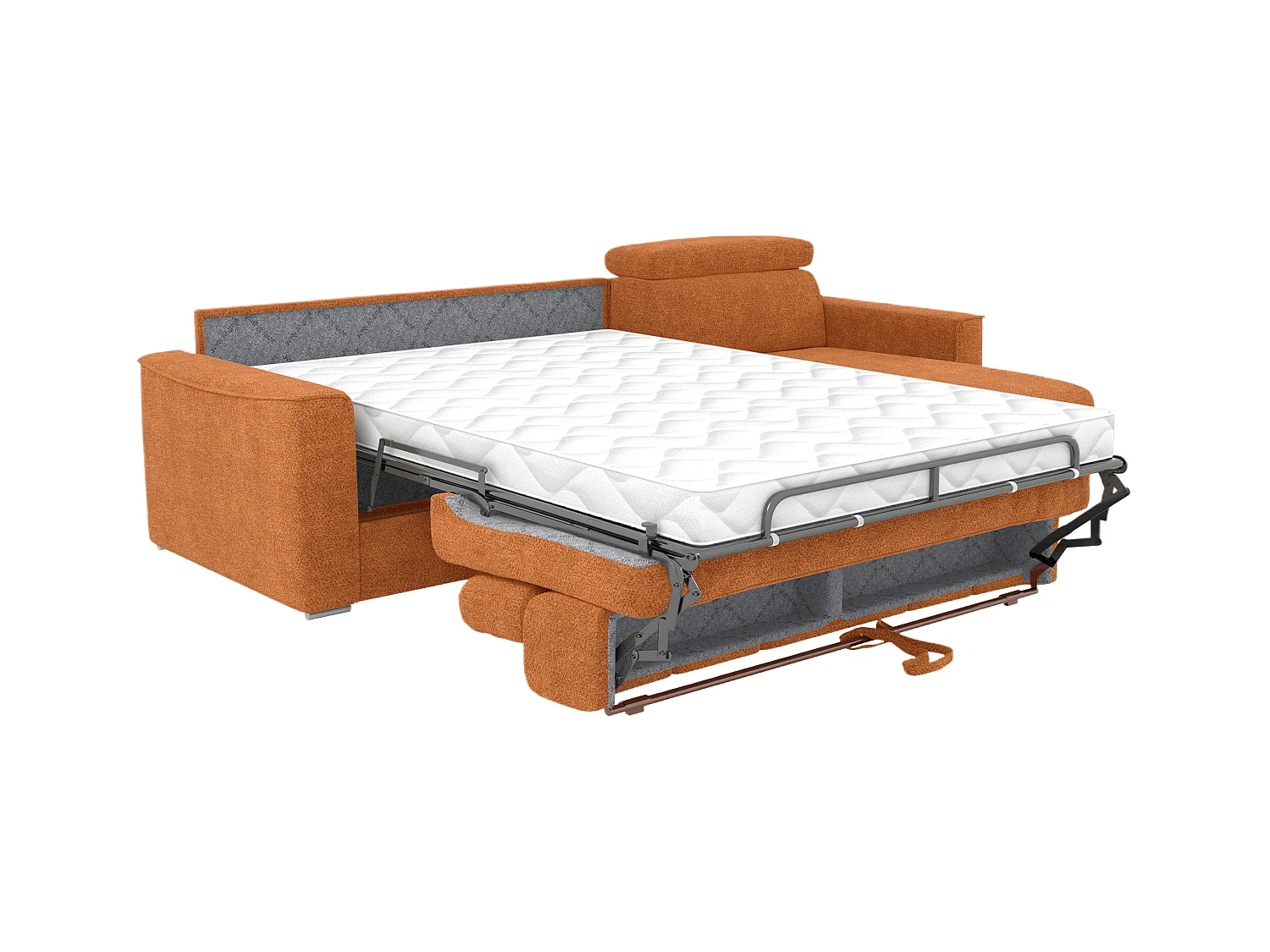 Canapé d'angle réversible convertible express en tissu chenille terracotta - Couchage 140 cm - Matelas 14 cm VIZIR