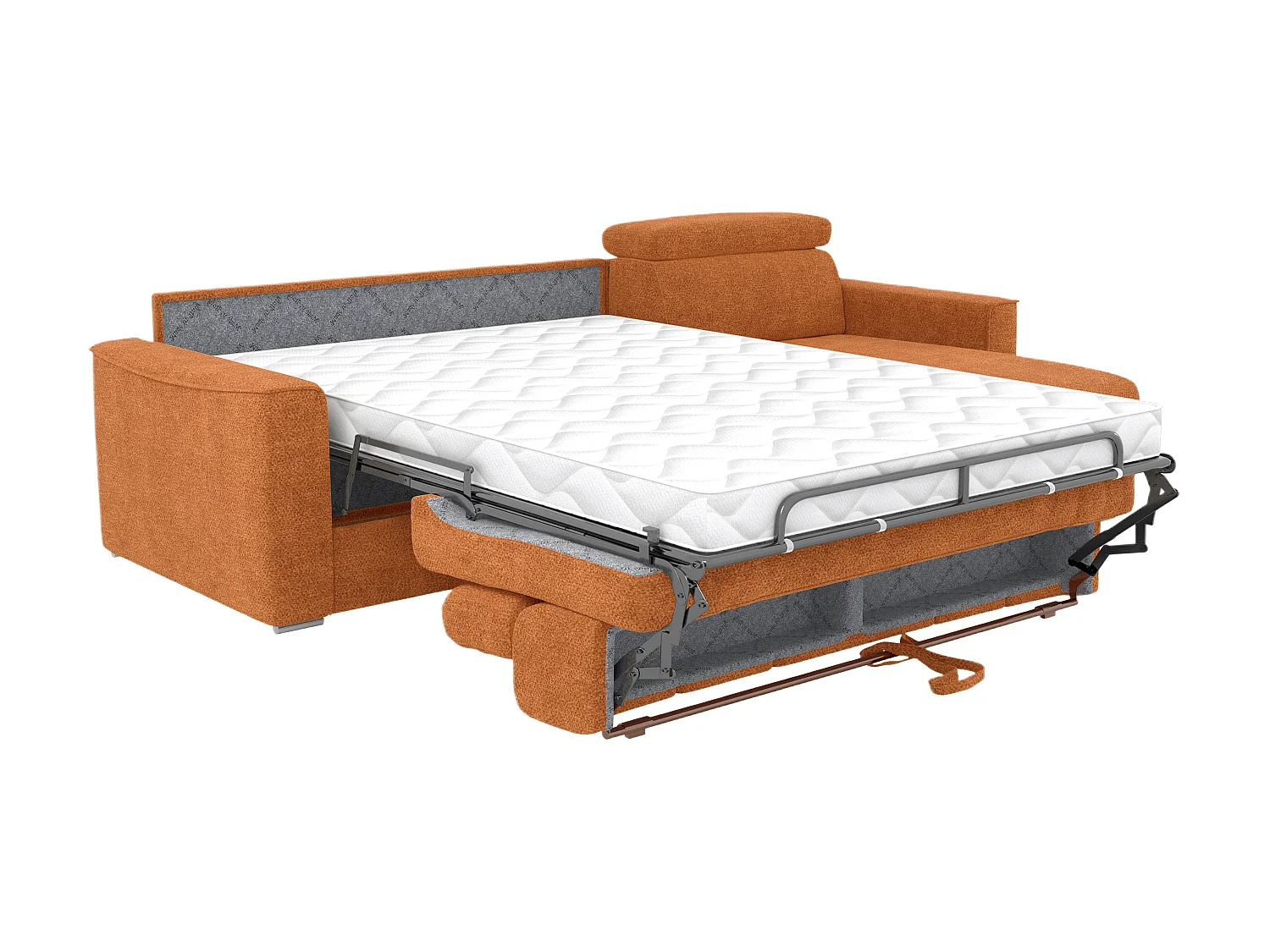 Canapé d'angle réversible convertible express en tissu chenille terracotta - Couchage 140 cm - Matelas 14 cm VIZIR