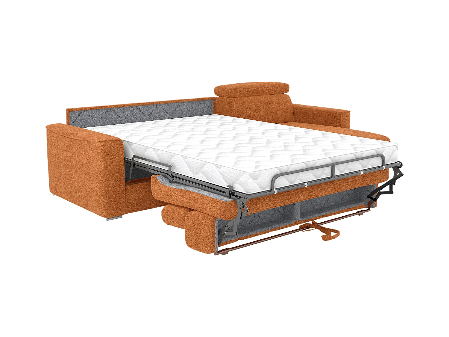 Canapé d'angle réversible convertible express en tissu chenille terracotta - Couchage à lattes larges 140 cm - Matelas 18 cm VIZIR