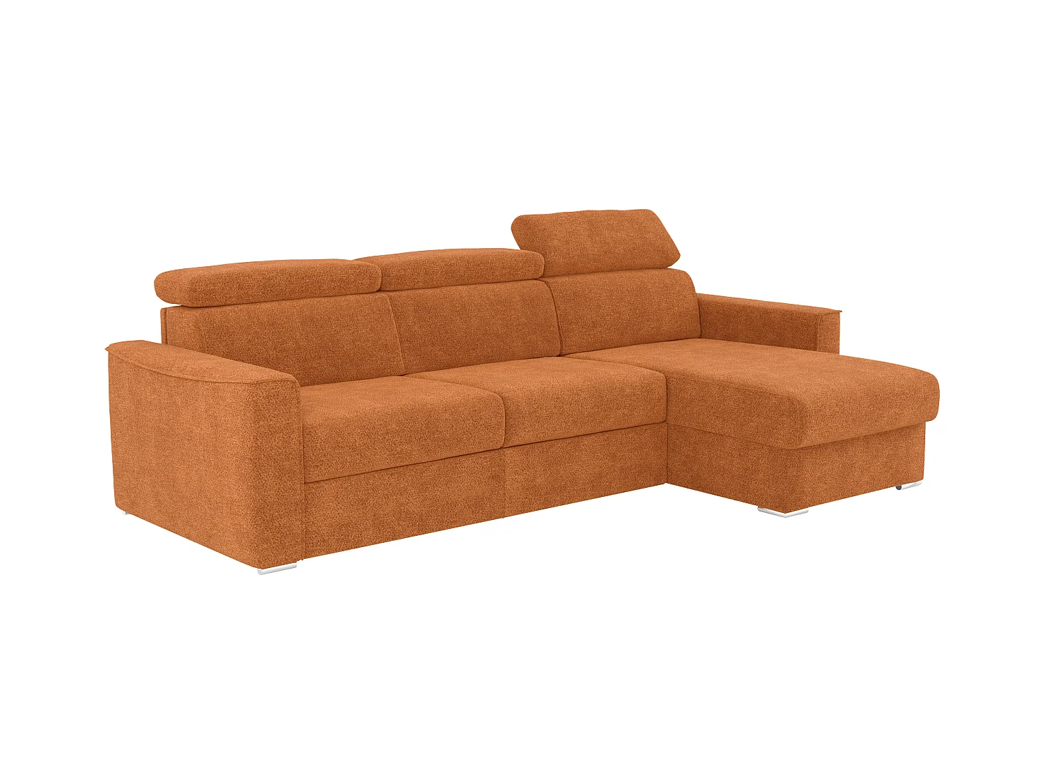 Canapé d'angle réversible convertible express en tissu chenille terracotta - Couchage 140 cm - Matelas 22 cm mémoire de forme VIZIR