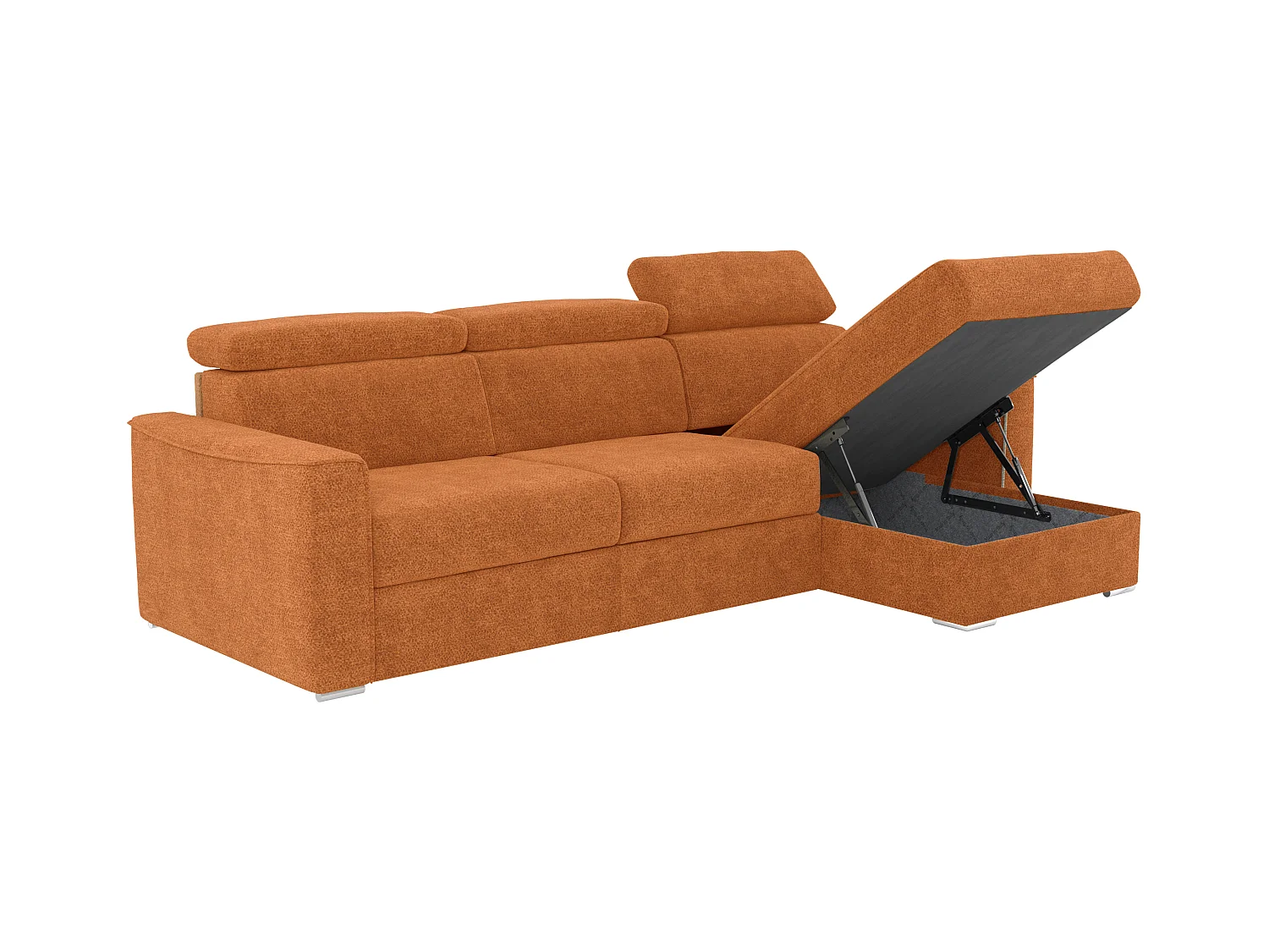 Canapé d'angle réversible convertible express en tissu chenille terracotta - Couchage 140 cm - Matelas 22 cm mémoire de forme VIZIR