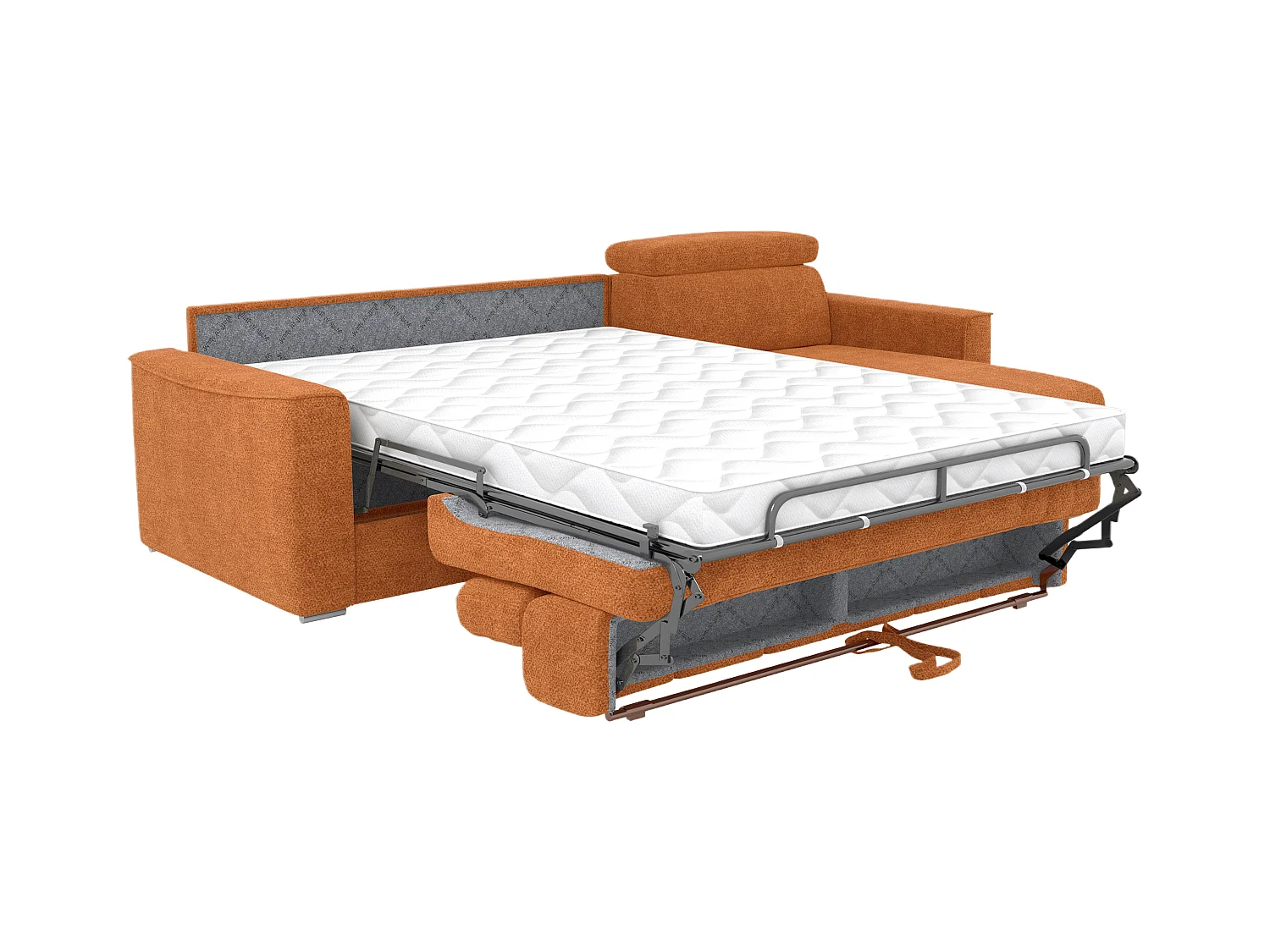 Canapé d'angle réversible convertible express en tissu chenille terracotta - Couchage à lattes larges 160 cm - Matelas 14 cm VIZIR