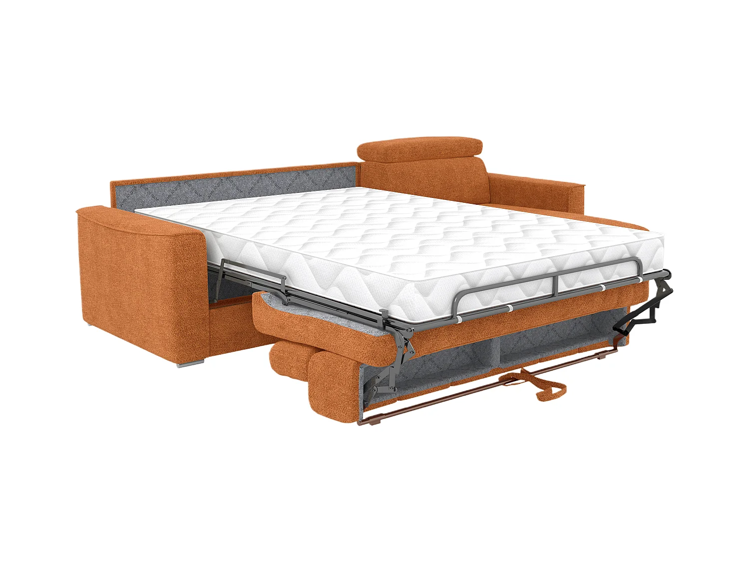 Canapé d'angle réversible convertible express en tissu chenille terracotta - Couchage 160 cm - Matelas 22 cm mémoire de forme VIZIR