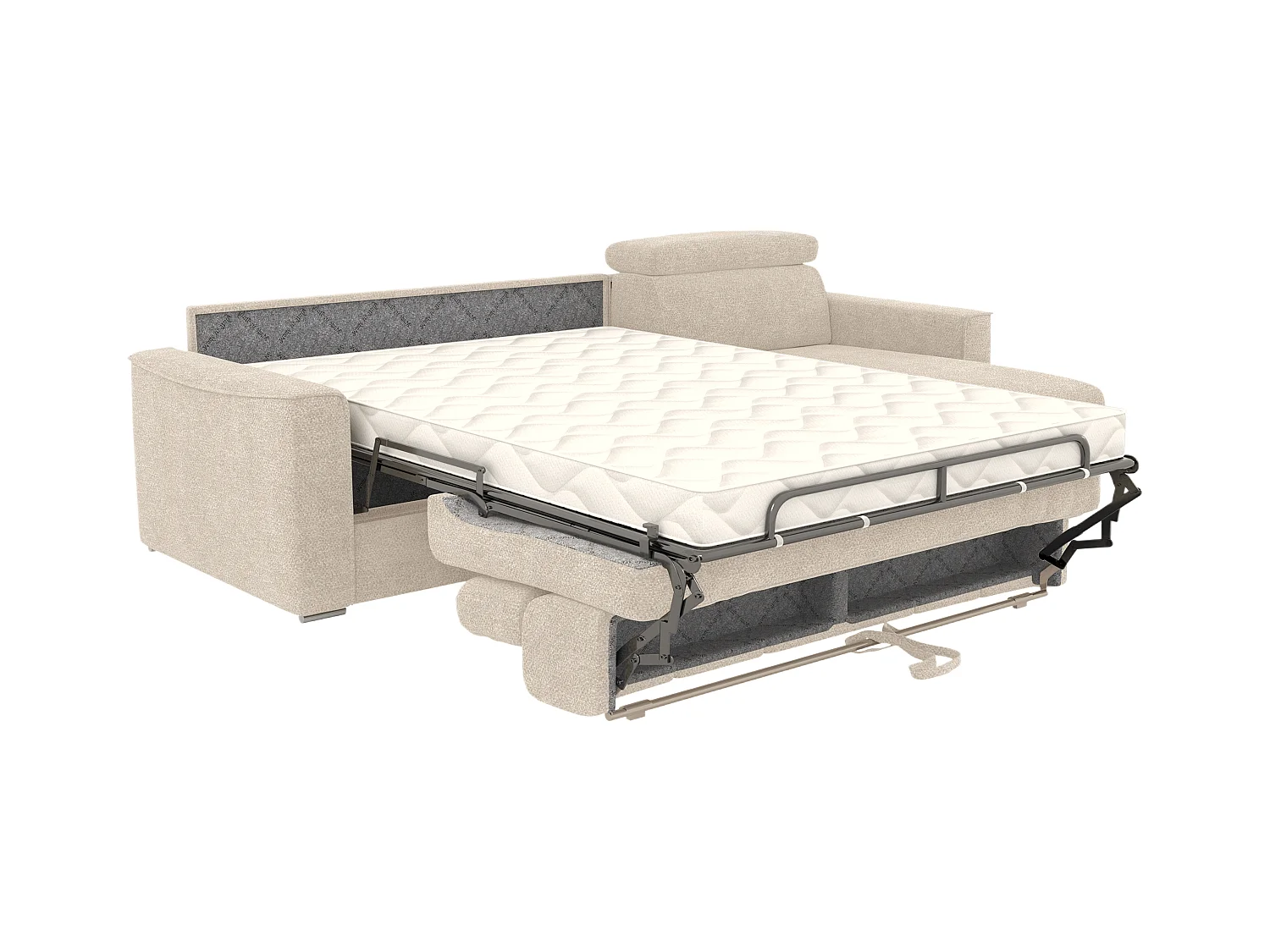 Ecksofa mit Matratze - Ecke wechselbar - Chenillestoff - Beige - Liegefläche 140 cm - Matratze 14 cm - VIZIR