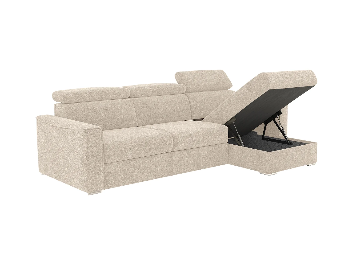 Ecksofa mit Matratze - Ecke wechselbar - Chenillestoff - Beige - Liegefläche 140 cm - Matratze 14 cm - VIZIR
