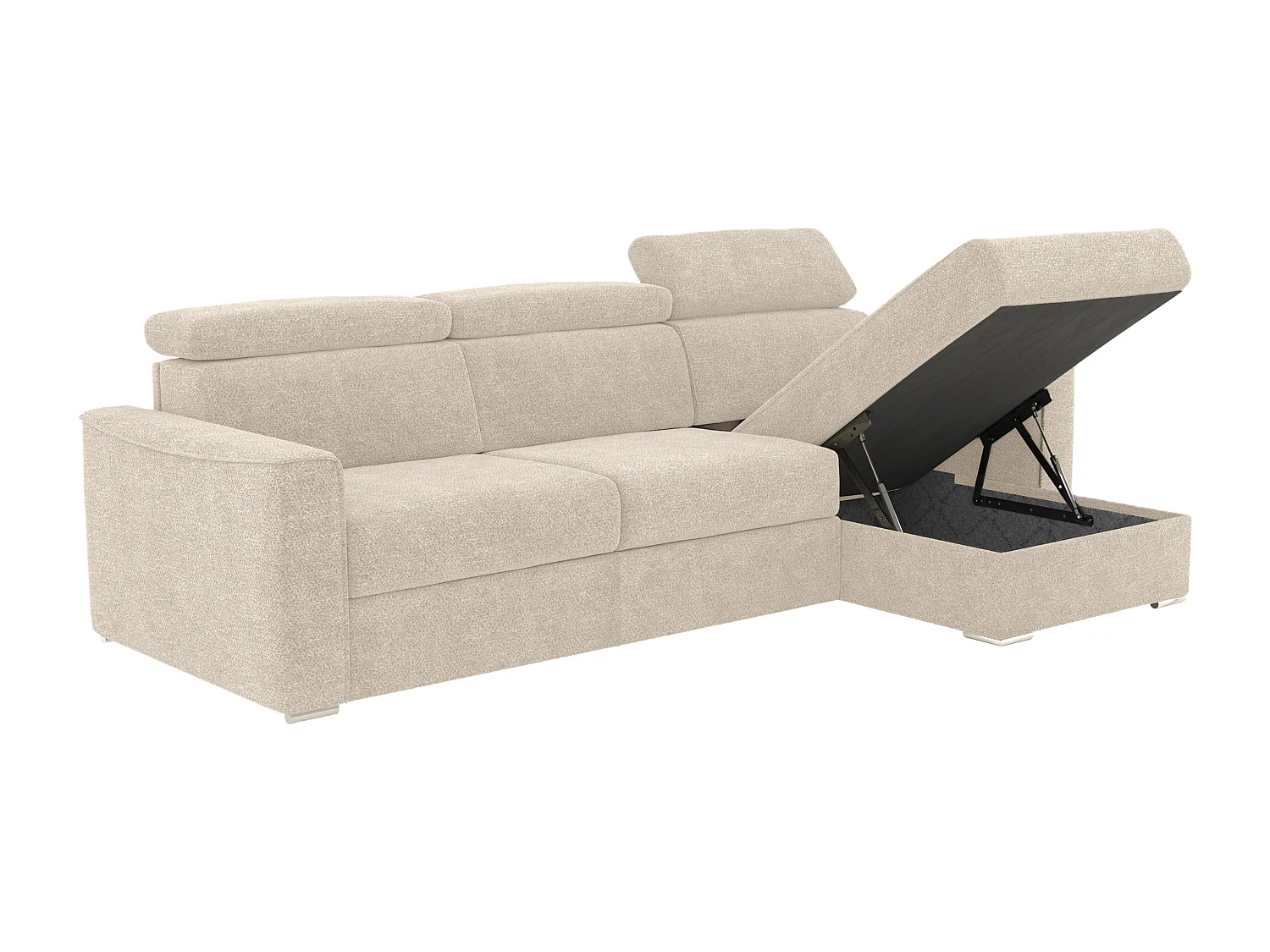 Canapé d'angle réversible convertible express en tissu chenille beige - Couchage 140 cm - Matelas 22 cm mémoire de forme VIZIR