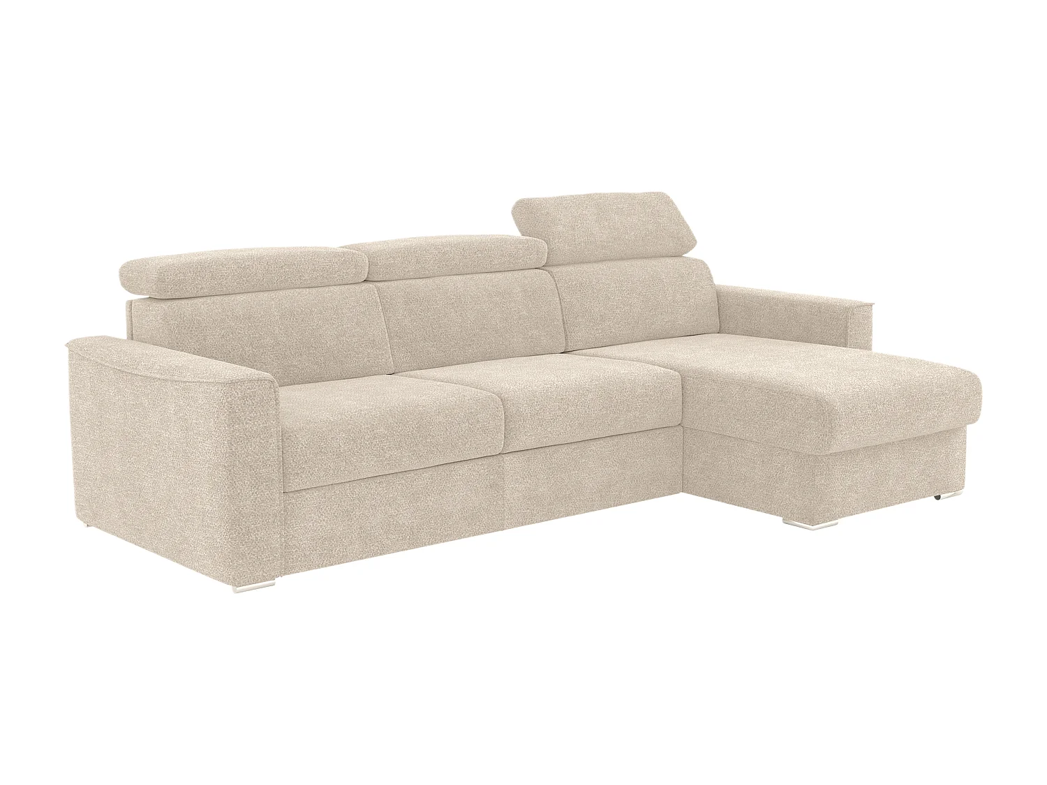 Canapé d'angle réversible convertible express en tissu chenille beige - Couchage 140 cm - Matelas 22 cm mémoire de forme VIZIR