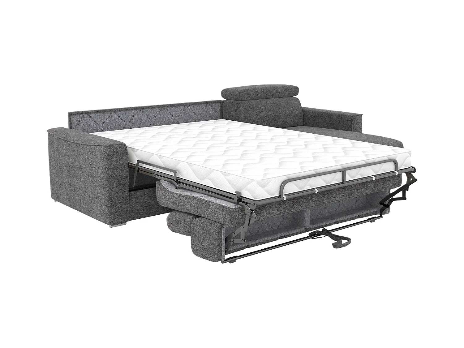 Canapé d'angle réversible convertible express en tissu chenille gris anthracite - Couchage 140 cm - Matelas 14 cm VIZIR