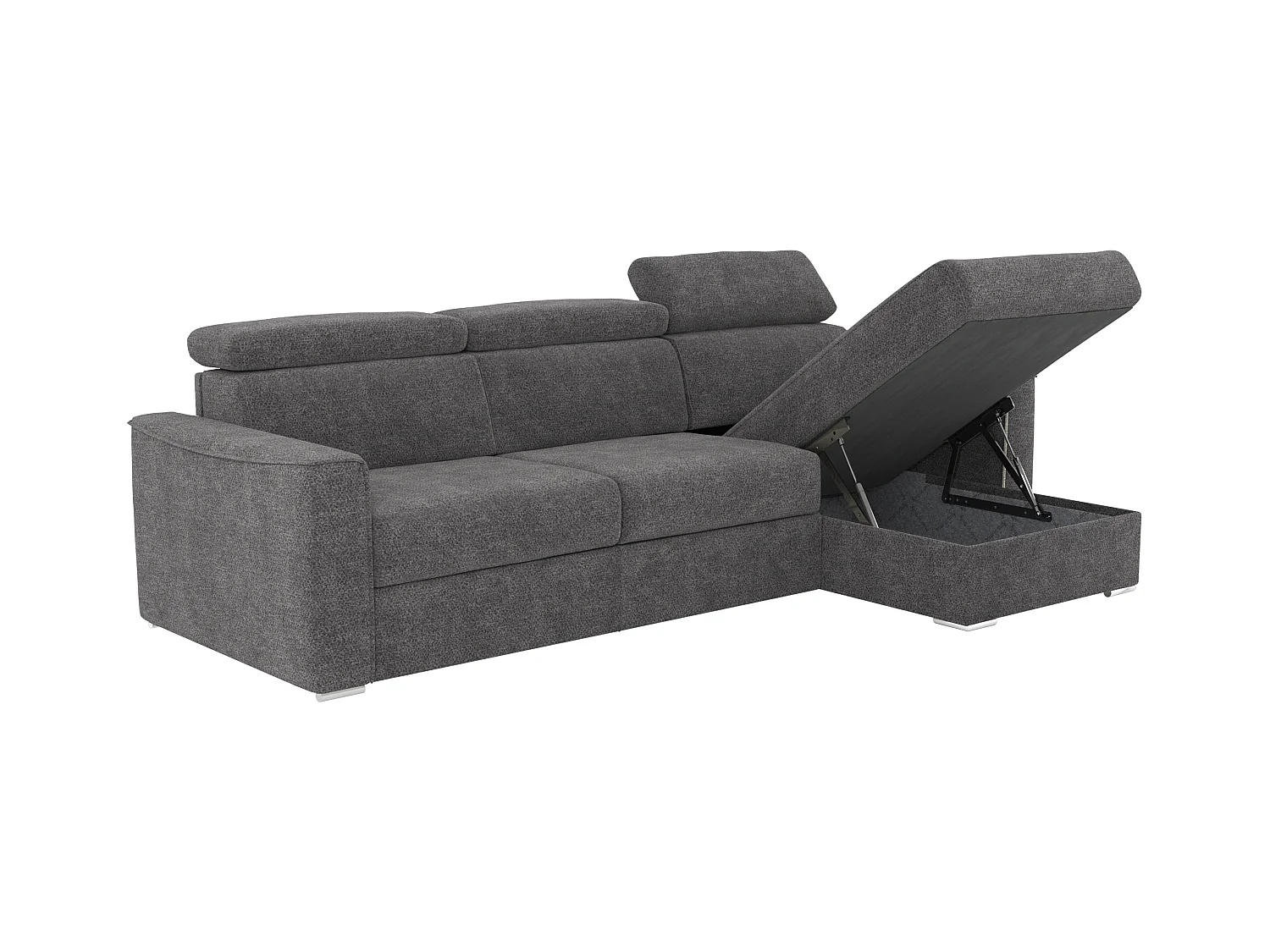 Canapé d'angle réversible convertible express en tissu chenille gris anthracite - Couchage 140 cm - Matelas 14 cm VIZIR