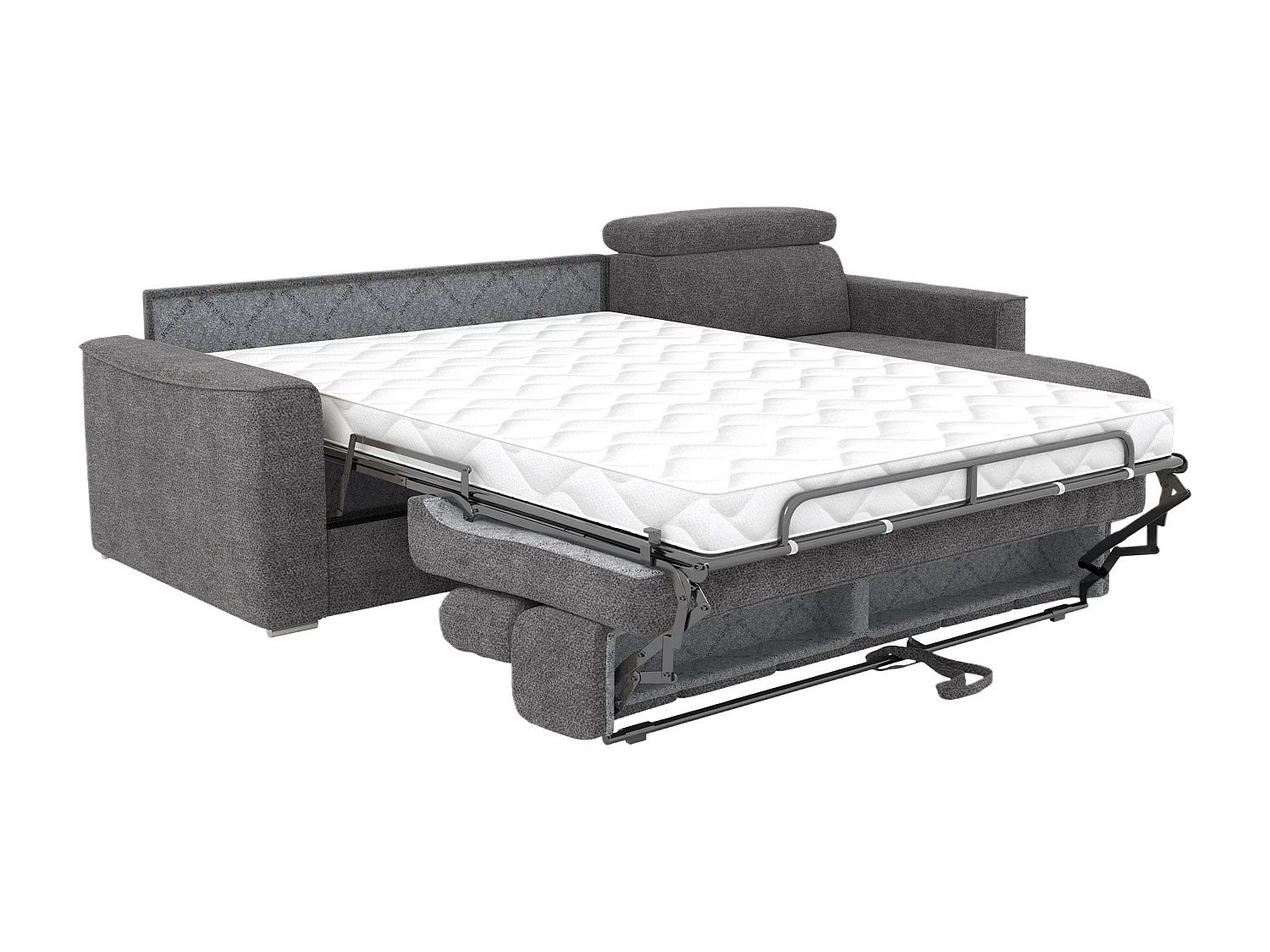 Canapé d'angle réversible convertible express en tissu chenille gris anthracite - Couchage 140 cm - Matelas 14 cm VIZIR