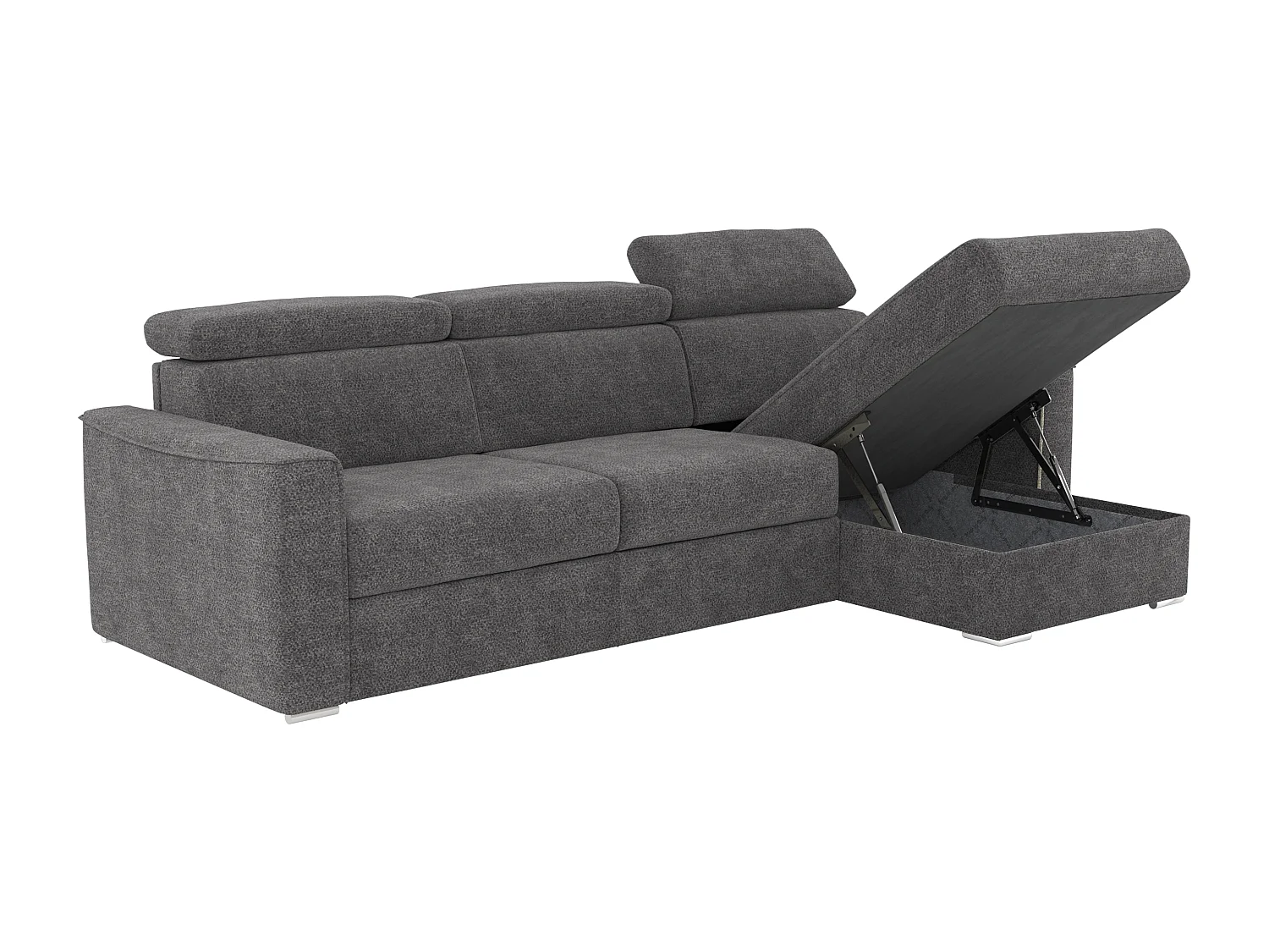 Vändbak med vändbar chaisselelong med snabbfunktion i antracitgrå chenille-tyg - Säng med breda ribbor 140 cm - Madrass 22 cm med formminne VIZIR