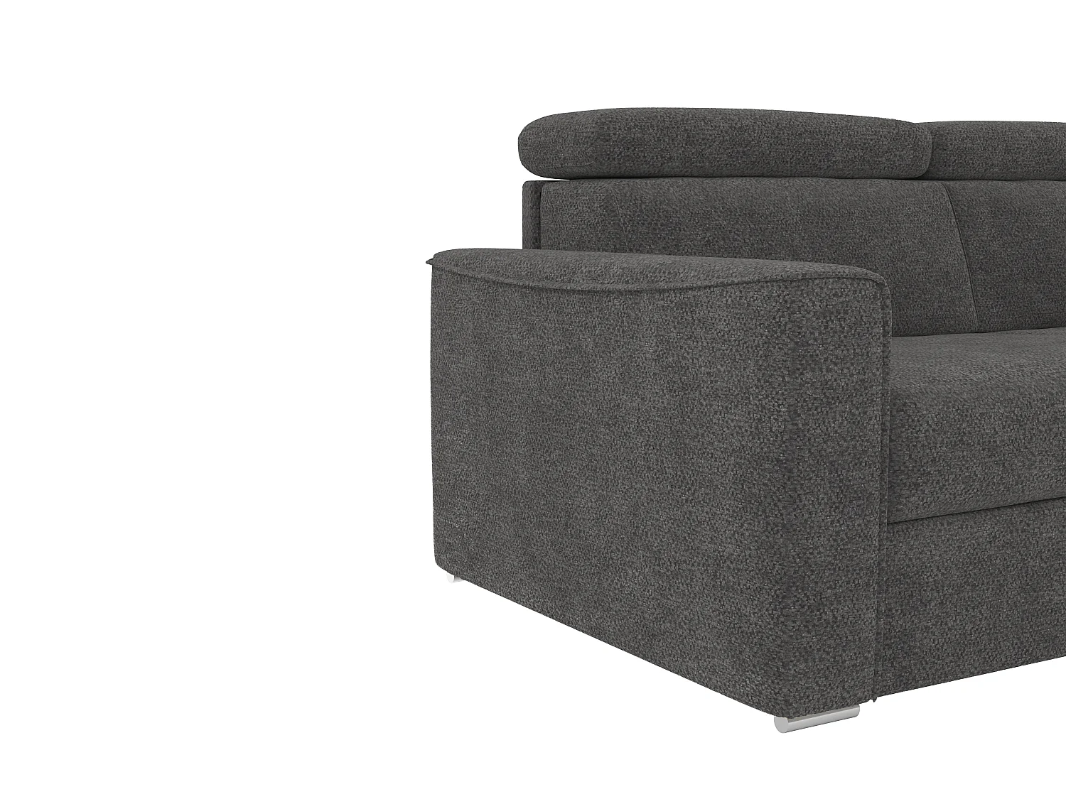 Vändbak med vändbar chaisselelong med snabbfunktion i antracitgrå chenille-tyg - Säng med breda ribbor 140 cm - Madrass 22 cm med formminne VIZIR