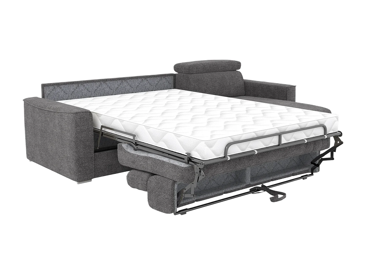 Canapé d'angle réversible convertible express en tissu chenille gris anthracite - Couchage 160 cm - Matelas 18 cm VIZIR