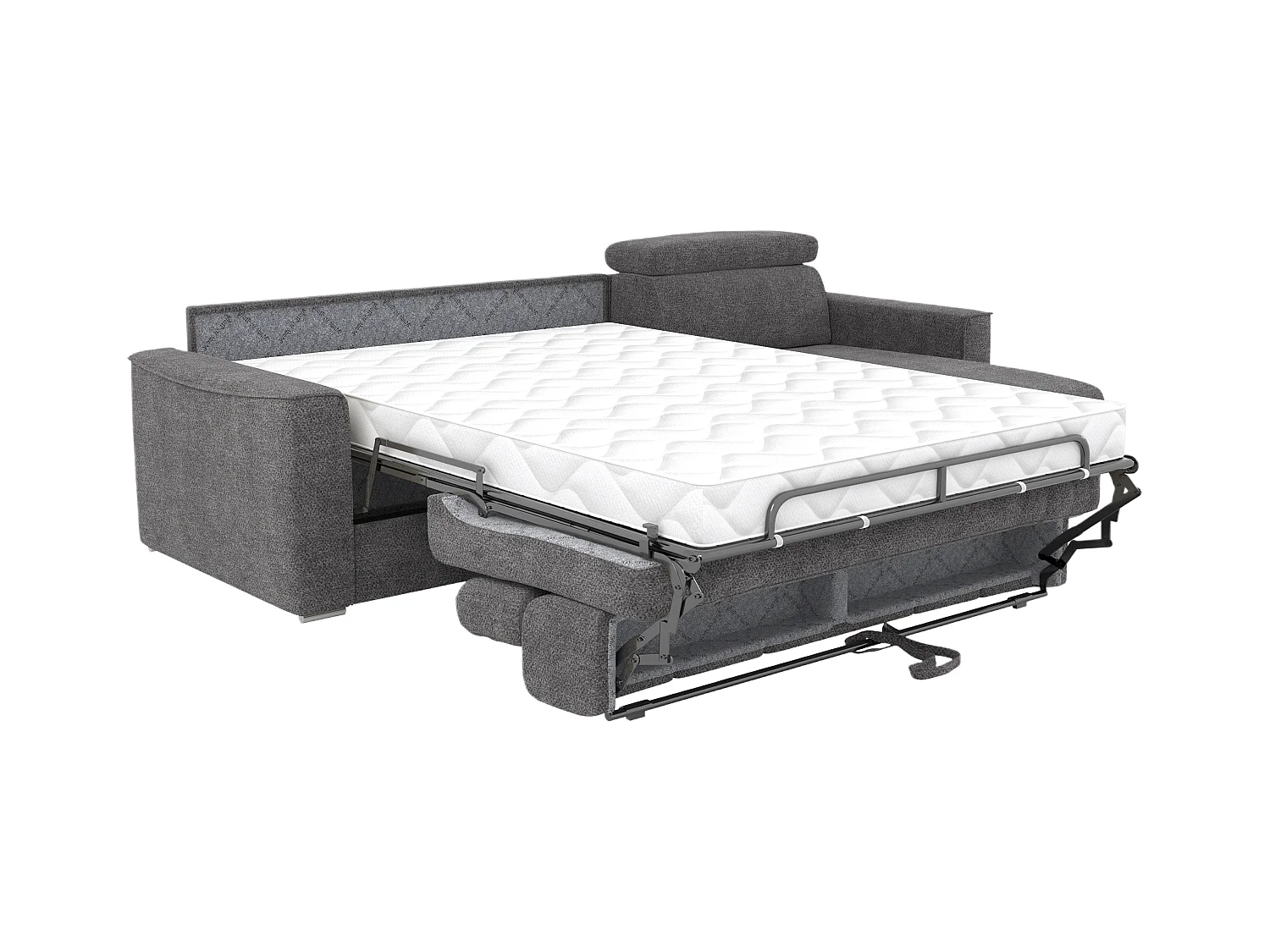 Canapé d'angle réversible convertible express en tissu chenille gris anthracite - Couchage à lattes larges 160 cm - Matelas 18 cm VIZIR