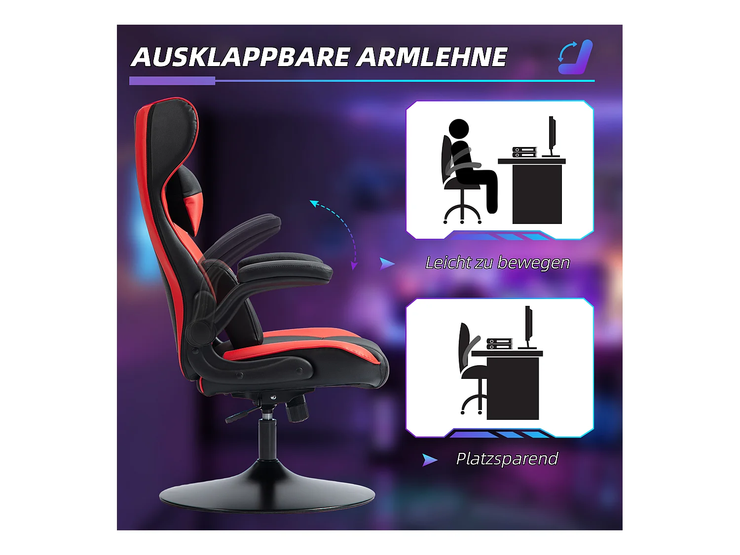 Chaise gaming avec fonction bascule,fauteuil ergonomique réglable,avec coussins tête